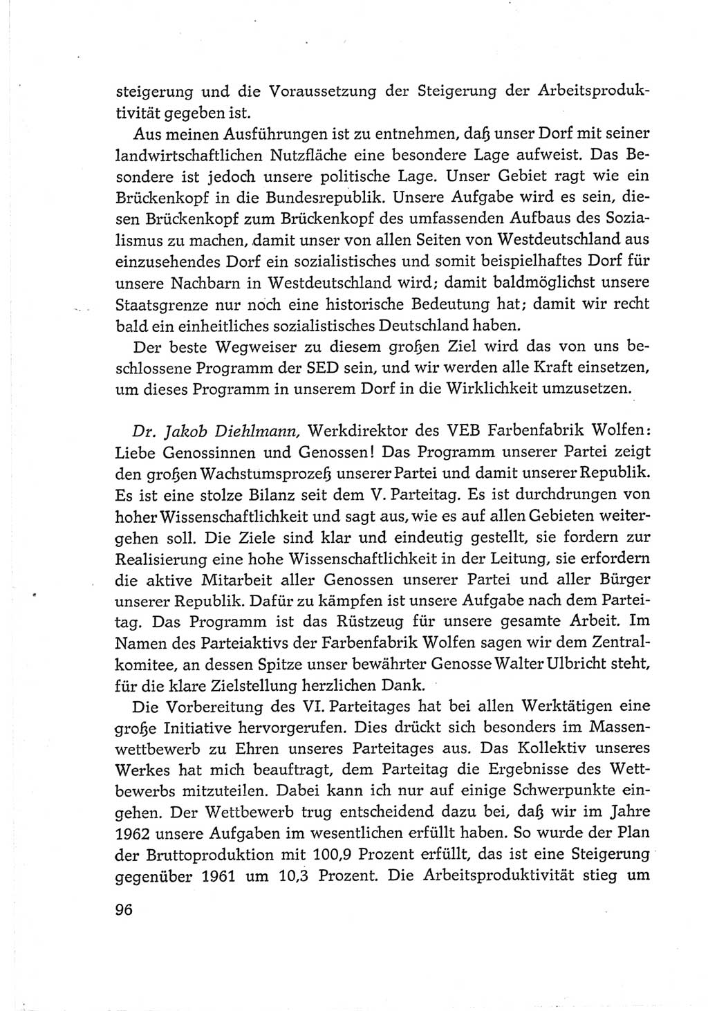 Protokoll der Verhandlungen des Ⅵ. Parteitages der Sozialistischen Einheitspartei Deutschlands (SED) [Deutsche Demokratische Republik (DDR)] 1963, Band Ⅲ, Seite 96 (Prot. Verh. Ⅵ. PT SED DDR 1963, Bd. Ⅲ, S. 96)
