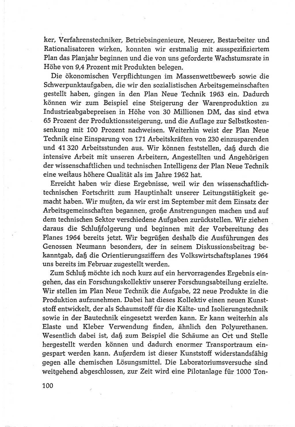 Protokoll der Verhandlungen des Ⅵ. Parteitages der Sozialistischen Einheitspartei Deutschlands (SED) [Deutsche Demokratische Republik (DDR)] 1963, Band Ⅲ, Seite 100 (Prot. Verh. Ⅵ. PT SED DDR 1963, Bd. Ⅲ, S. 100)