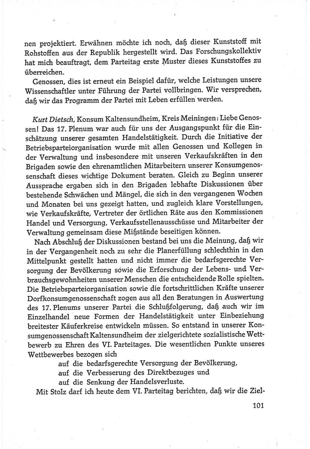 Protokoll der Verhandlungen des Ⅵ. Parteitages der Sozialistischen Einheitspartei Deutschlands (SED) [Deutsche Demokratische Republik (DDR)] 1963, Band Ⅲ, Seite 101 (Prot. Verh. Ⅵ. PT SED DDR 1963, Bd. Ⅲ, S. 101)