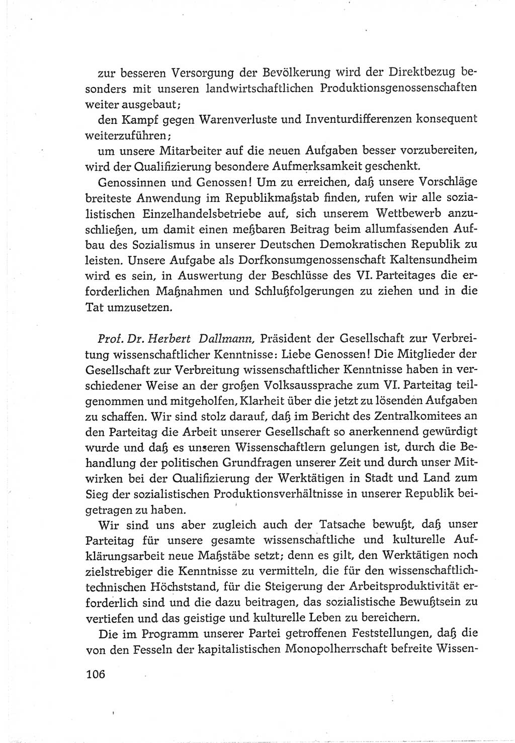 Protokoll der Verhandlungen des Ⅵ. Parteitages der Sozialistischen Einheitspartei Deutschlands (SED) [Deutsche Demokratische Republik (DDR)] 1963, Band Ⅲ, Seite 106 (Prot. Verh. Ⅵ. PT SED DDR 1963, Bd. Ⅲ, S. 106)