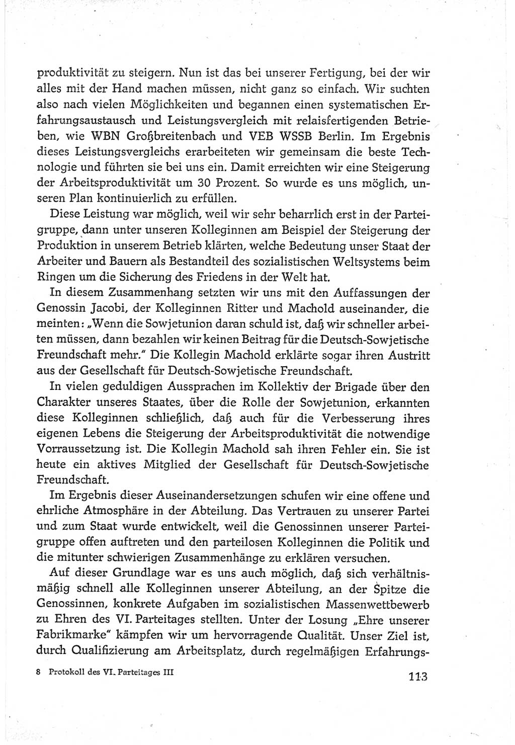 Protokoll der Verhandlungen des Ⅵ. Parteitages der Sozialistischen Einheitspartei Deutschlands (SED) [Deutsche Demokratische Republik (DDR)] 1963, Band Ⅲ, Seite 113 (Prot. Verh. Ⅵ. PT SED DDR 1963, Bd. Ⅲ, S. 113)