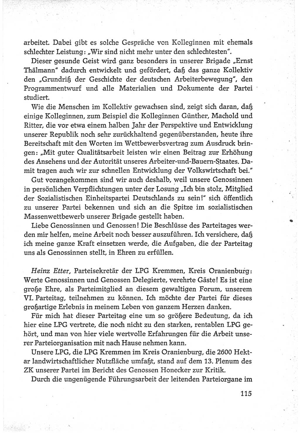 Protokoll der Verhandlungen des Ⅵ. Parteitages der Sozialistischen Einheitspartei Deutschlands (SED) [Deutsche Demokratische Republik (DDR)] 1963, Band Ⅲ, Seite 115 (Prot. Verh. Ⅵ. PT SED DDR 1963, Bd. Ⅲ, S. 115)
