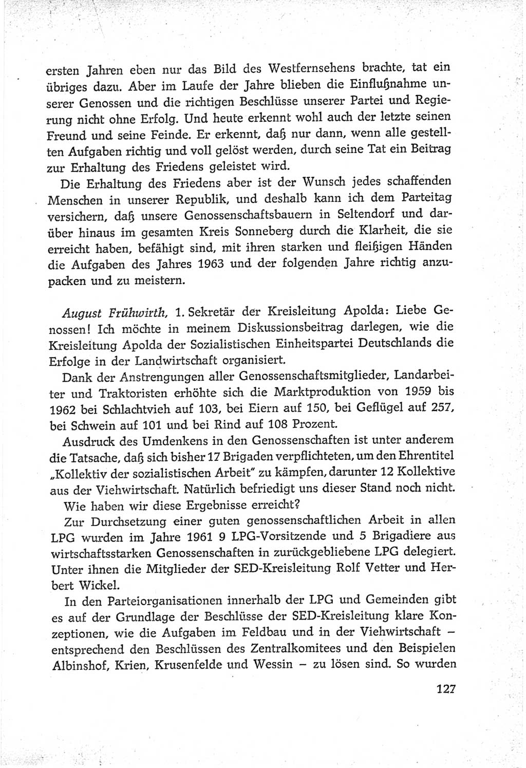 Protokoll der Verhandlungen des Ⅵ. Parteitages der Sozialistischen Einheitspartei Deutschlands (SED) [Deutsche Demokratische Republik (DDR)] 1963, Band Ⅲ, Seite 127 (Prot. Verh. Ⅵ. PT SED DDR 1963, Bd. Ⅲ, S. 127)