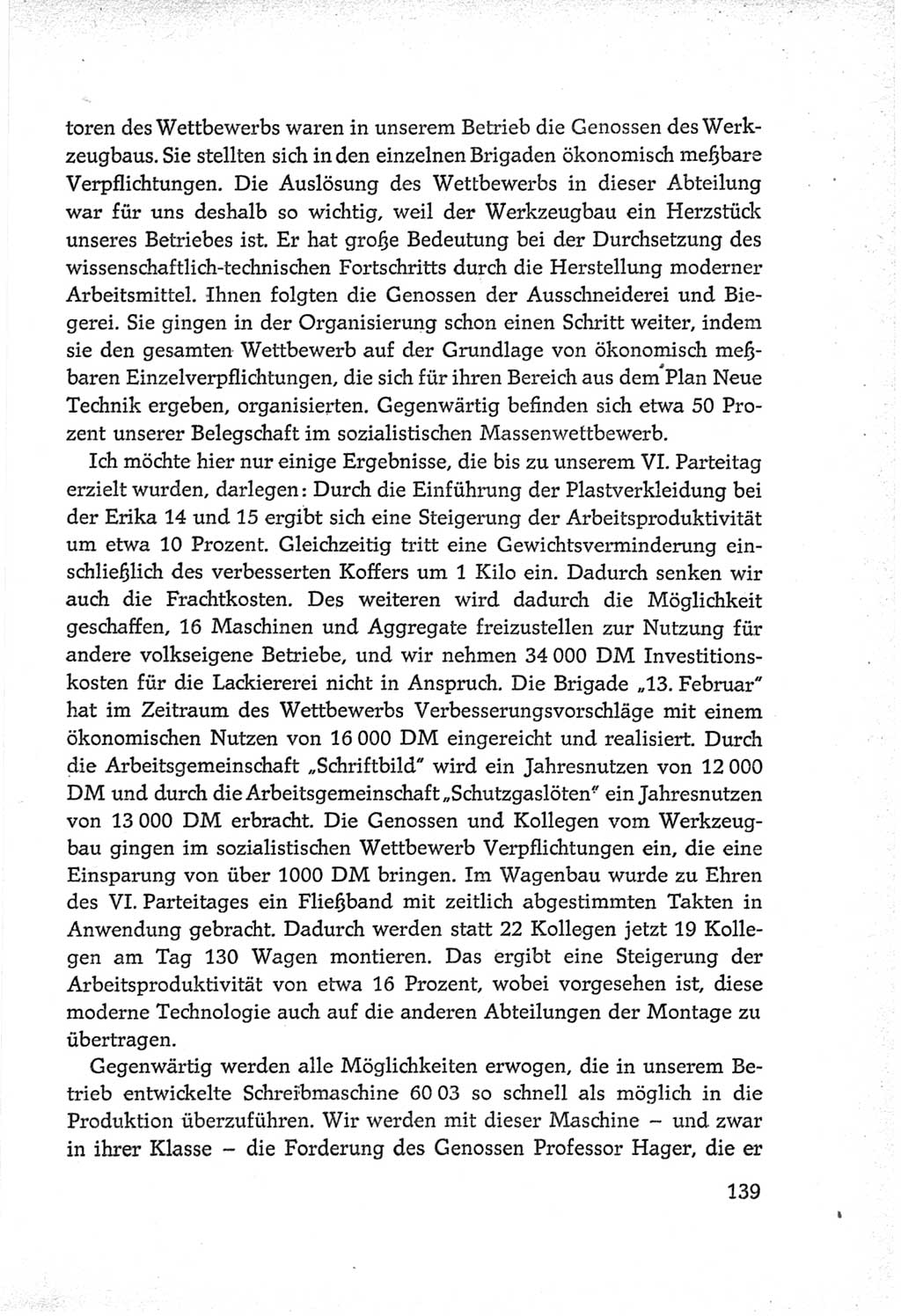 Protokoll der Verhandlungen des Ⅵ. Parteitages der Sozialistischen Einheitspartei Deutschlands (SED) [Deutsche Demokratische Republik (DDR)] 1963, Band Ⅲ, Seite 139 (Prot. Verh. Ⅵ. PT SED DDR 1963, Bd. Ⅲ, S. 139)