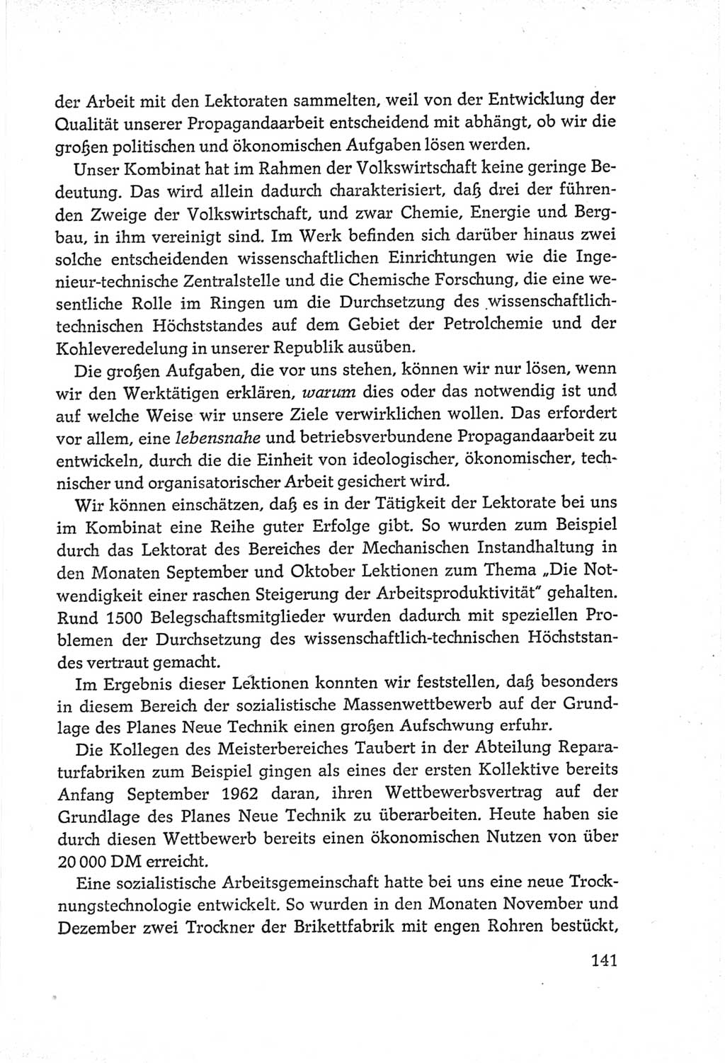 Protokoll der Verhandlungen des Ⅵ. Parteitages der Sozialistischen Einheitspartei Deutschlands (SED) [Deutsche Demokratische Republik (DDR)] 1963, Band Ⅲ, Seite 141 (Prot. Verh. Ⅵ. PT SED DDR 1963, Bd. Ⅲ, S. 141)