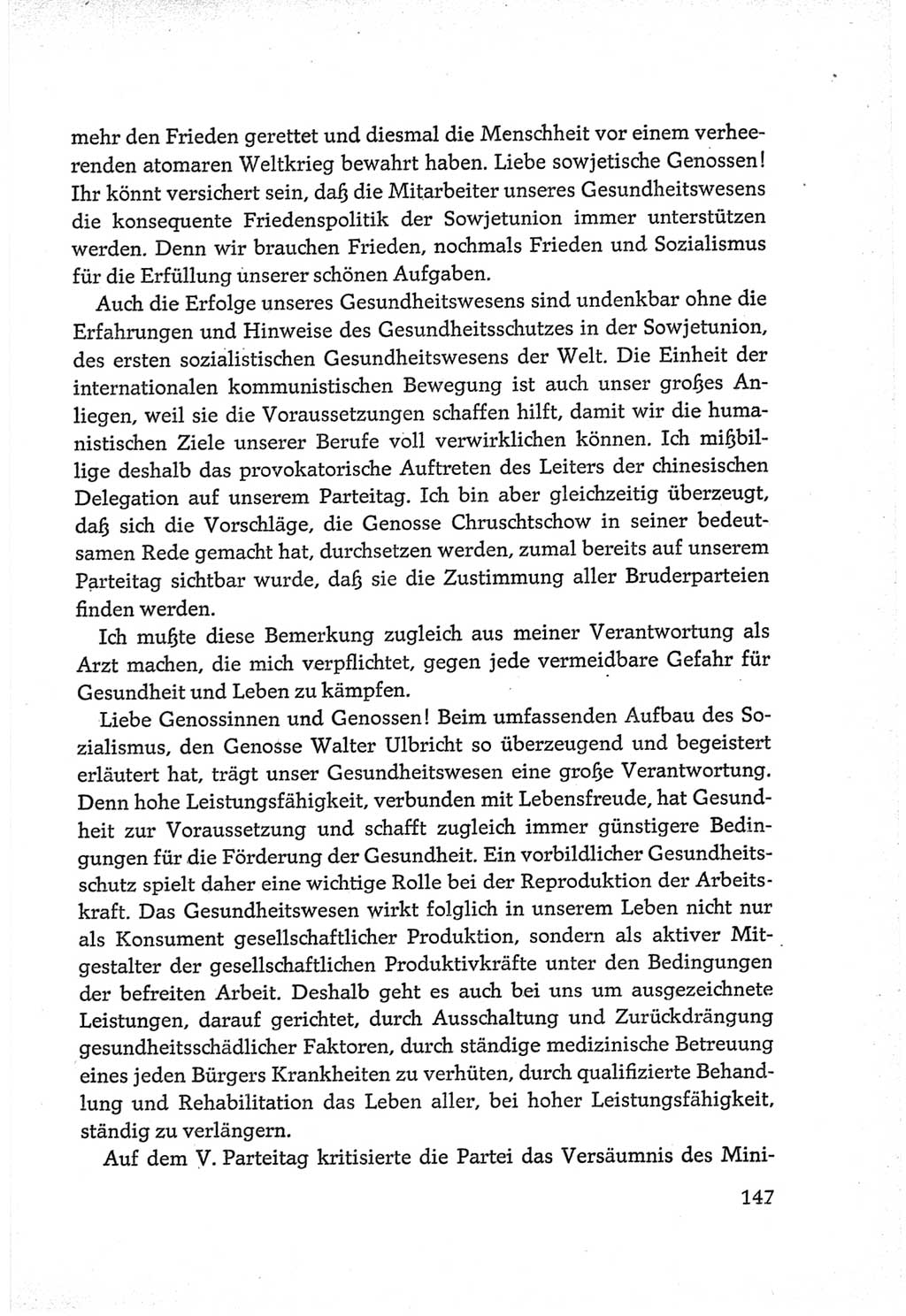 Protokoll der Verhandlungen des Ⅵ. Parteitages der Sozialistischen Einheitspartei Deutschlands (SED) [Deutsche Demokratische Republik (DDR)] 1963, Band Ⅲ, Seite 147 (Prot. Verh. Ⅵ. PT SED DDR 1963, Bd. Ⅲ, S. 147)