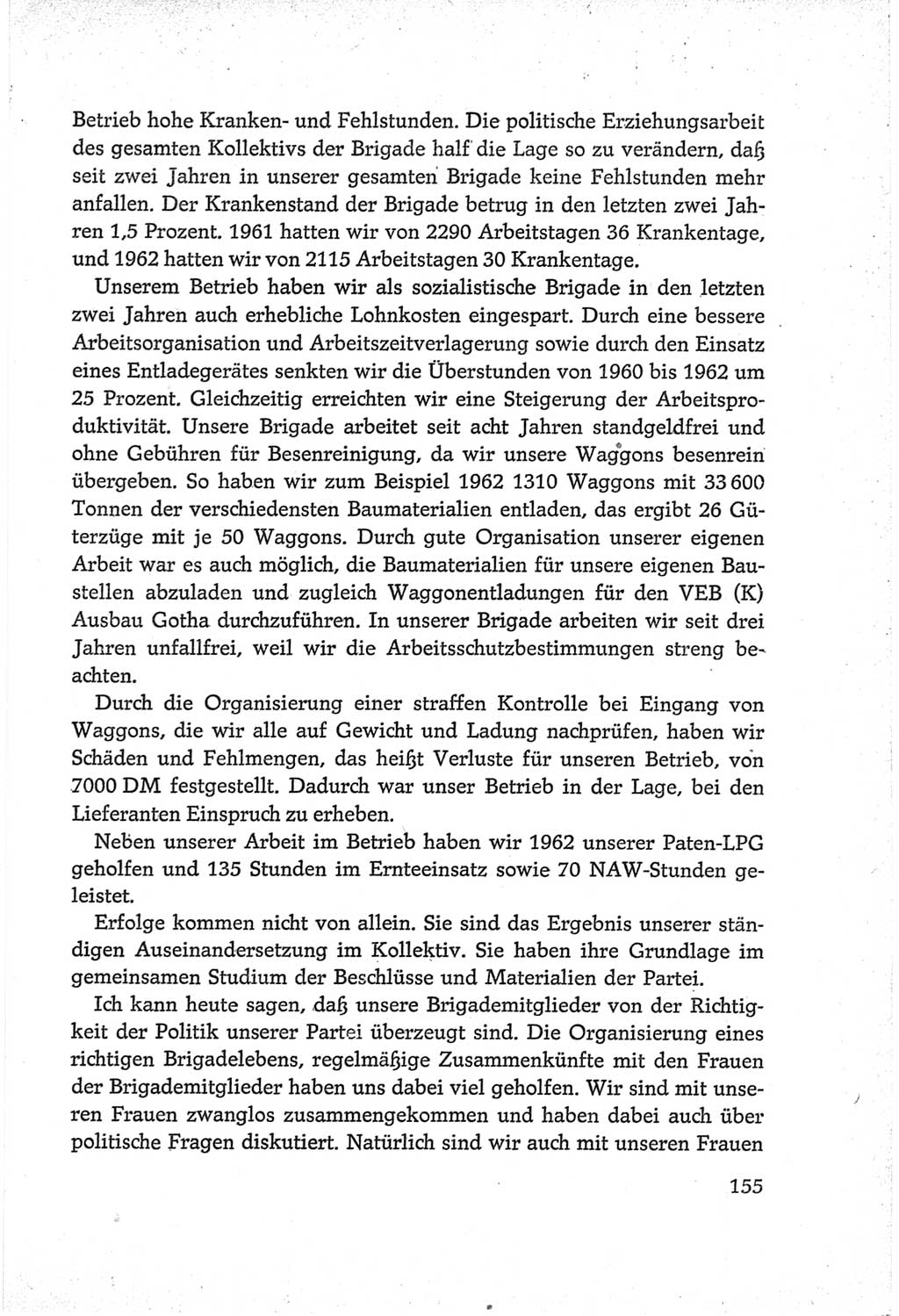 Protokoll der Verhandlungen des Ⅵ. Parteitages der Sozialistischen Einheitspartei Deutschlands (SED) [Deutsche Demokratische Republik (DDR)] 1963, Band Ⅲ, Seite 155 (Prot. Verh. Ⅵ. PT SED DDR 1963, Bd. Ⅲ, S. 155)