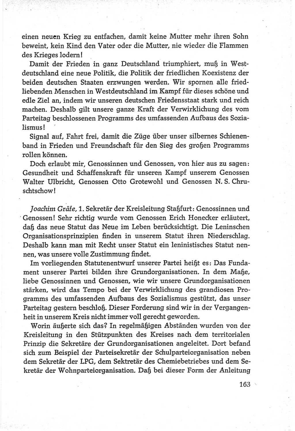 Protokoll der Verhandlungen des Ⅵ. Parteitages der Sozialistischen Einheitspartei Deutschlands (SED) [Deutsche Demokratische Republik (DDR)] 1963, Band Ⅲ, Seite 163 (Prot. Verh. Ⅵ. PT SED DDR 1963, Bd. Ⅲ, S. 163)