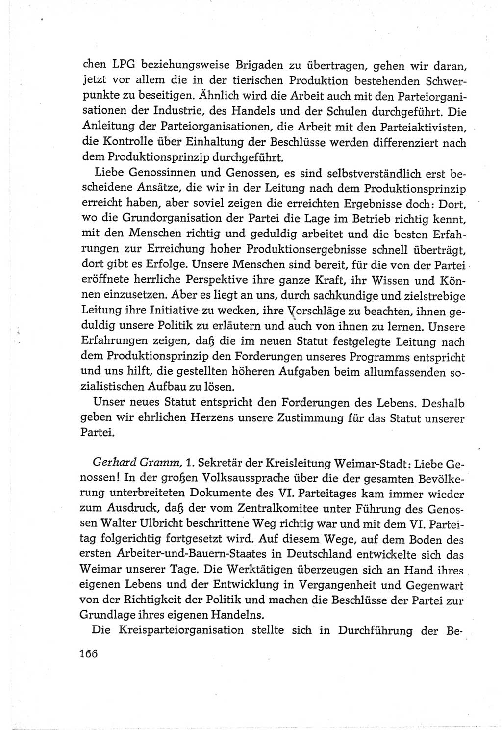 Protokoll der Verhandlungen des Ⅵ. Parteitages der Sozialistischen Einheitspartei Deutschlands (SED) [Deutsche Demokratische Republik (DDR)] 1963, Band Ⅲ, Seite 166 (Prot. Verh. Ⅵ. PT SED DDR 1963, Bd. Ⅲ, S. 166)