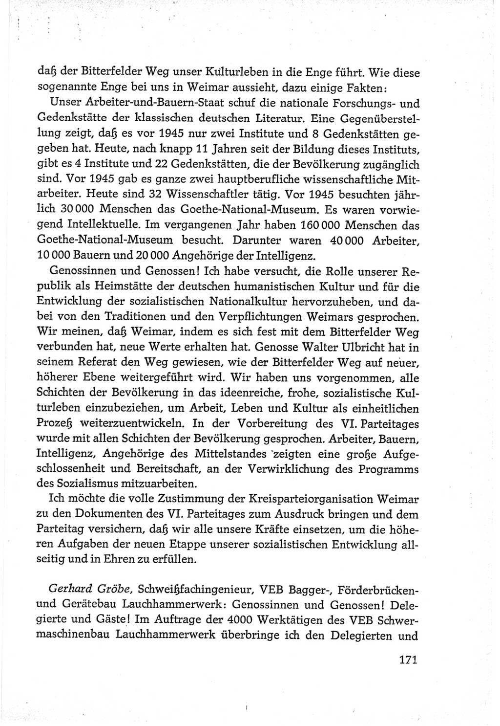 Protokoll der Verhandlungen des Ⅵ. Parteitages der Sozialistischen Einheitspartei Deutschlands (SED) [Deutsche Demokratische Republik (DDR)] 1963, Band Ⅲ, Seite 171 (Prot. Verh. Ⅵ. PT SED DDR 1963, Bd. Ⅲ, S. 171)