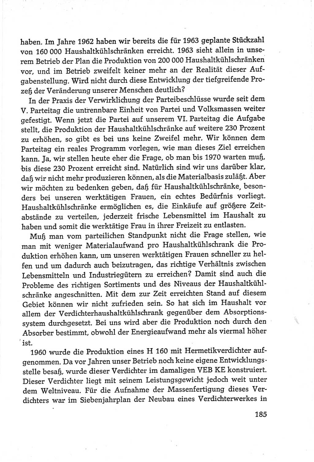 Protokoll der Verhandlungen des Ⅵ. Parteitages der Sozialistischen Einheitspartei Deutschlands (SED) [Deutsche Demokratische Republik (DDR)] 1963, Band Ⅲ, Seite 185 (Prot. Verh. Ⅵ. PT SED DDR 1963, Bd. Ⅲ, S. 185)