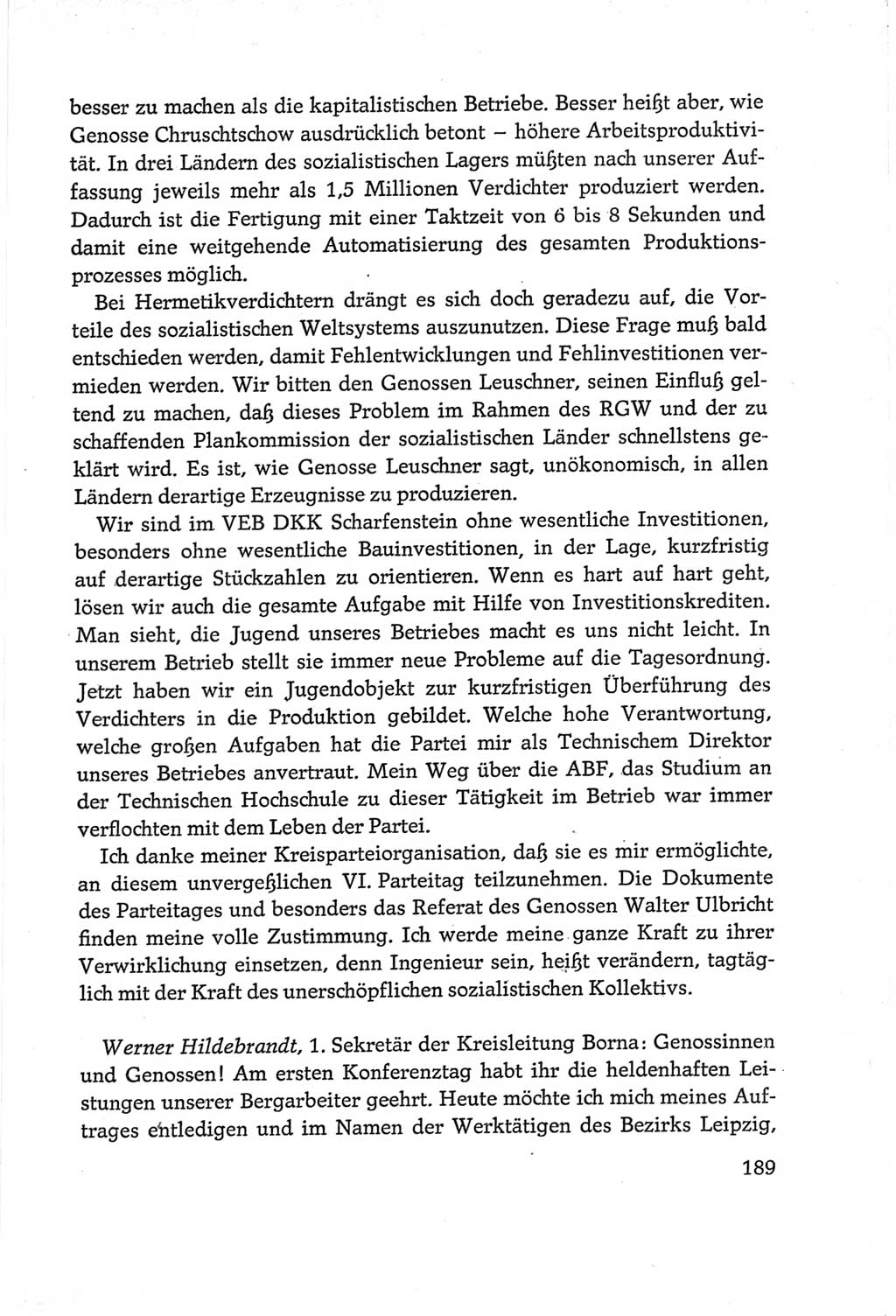 Protokoll der Verhandlungen des Ⅵ. Parteitages der Sozialistischen Einheitspartei Deutschlands (SED) [Deutsche Demokratische Republik (DDR)] 1963, Band Ⅲ, Seite 189 (Prot. Verh. Ⅵ. PT SED DDR 1963, Bd. Ⅲ, S. 189)