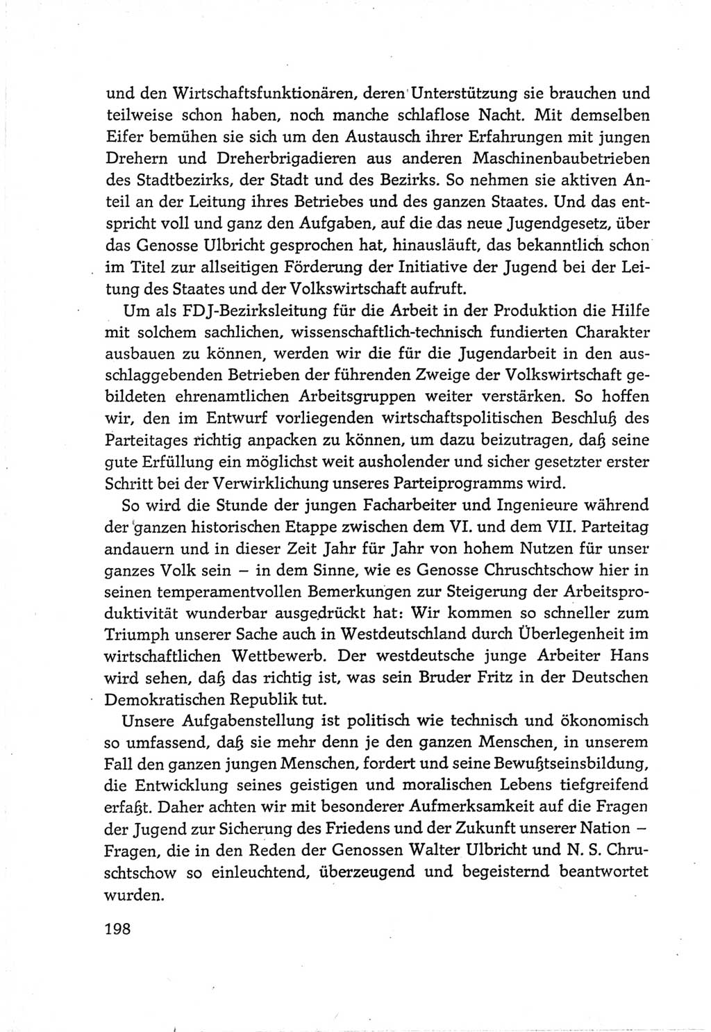 Protokoll der Verhandlungen des Ⅵ. Parteitages der Sozialistischen Einheitspartei Deutschlands (SED) [Deutsche Demokratische Republik (DDR)] 1963, Band Ⅲ, Seite 198 (Prot. Verh. Ⅵ. PT SED DDR 1963, Bd. Ⅲ, S. 198)