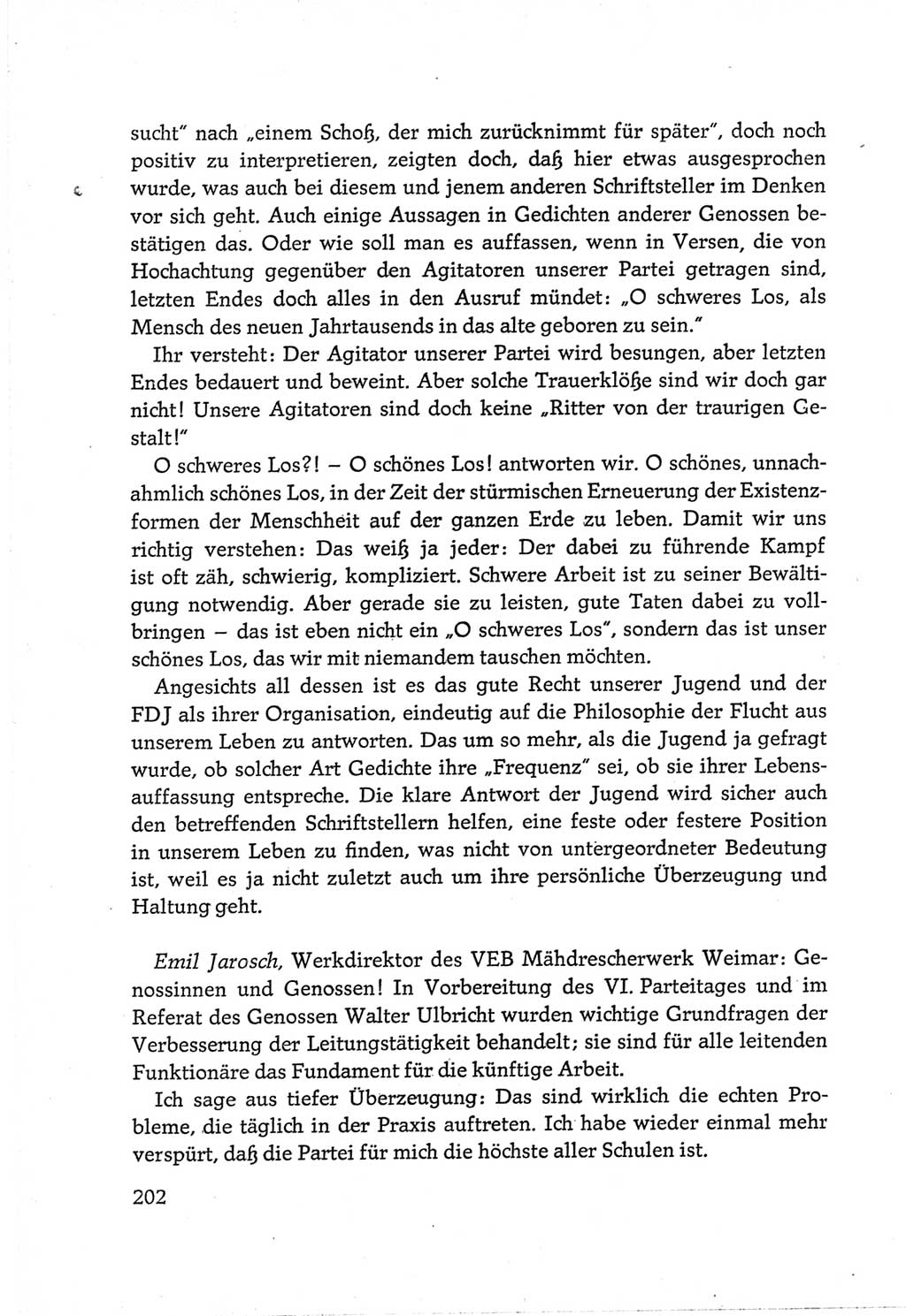 Protokoll der Verhandlungen des Ⅵ. Parteitages der Sozialistischen Einheitspartei Deutschlands (SED) [Deutsche Demokratische Republik (DDR)] 1963, Band Ⅲ, Seite 202 (Prot. Verh. Ⅵ. PT SED DDR 1963, Bd. Ⅲ, S. 202)