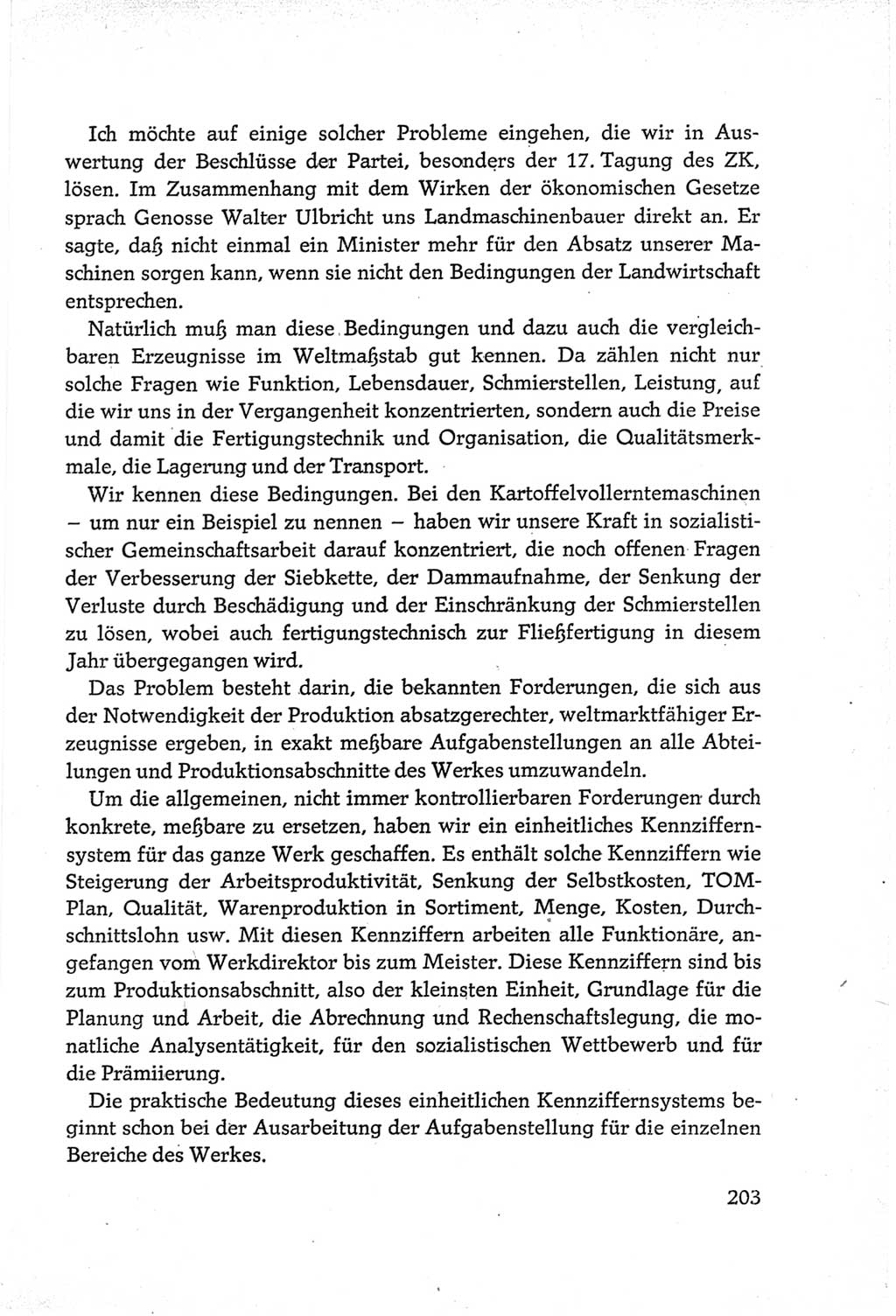Protokoll der Verhandlungen des Ⅵ. Parteitages der Sozialistischen Einheitspartei Deutschlands (SED) [Deutsche Demokratische Republik (DDR)] 1963, Band Ⅲ, Seite 203 (Prot. Verh. Ⅵ. PT SED DDR 1963, Bd. Ⅲ, S. 203)