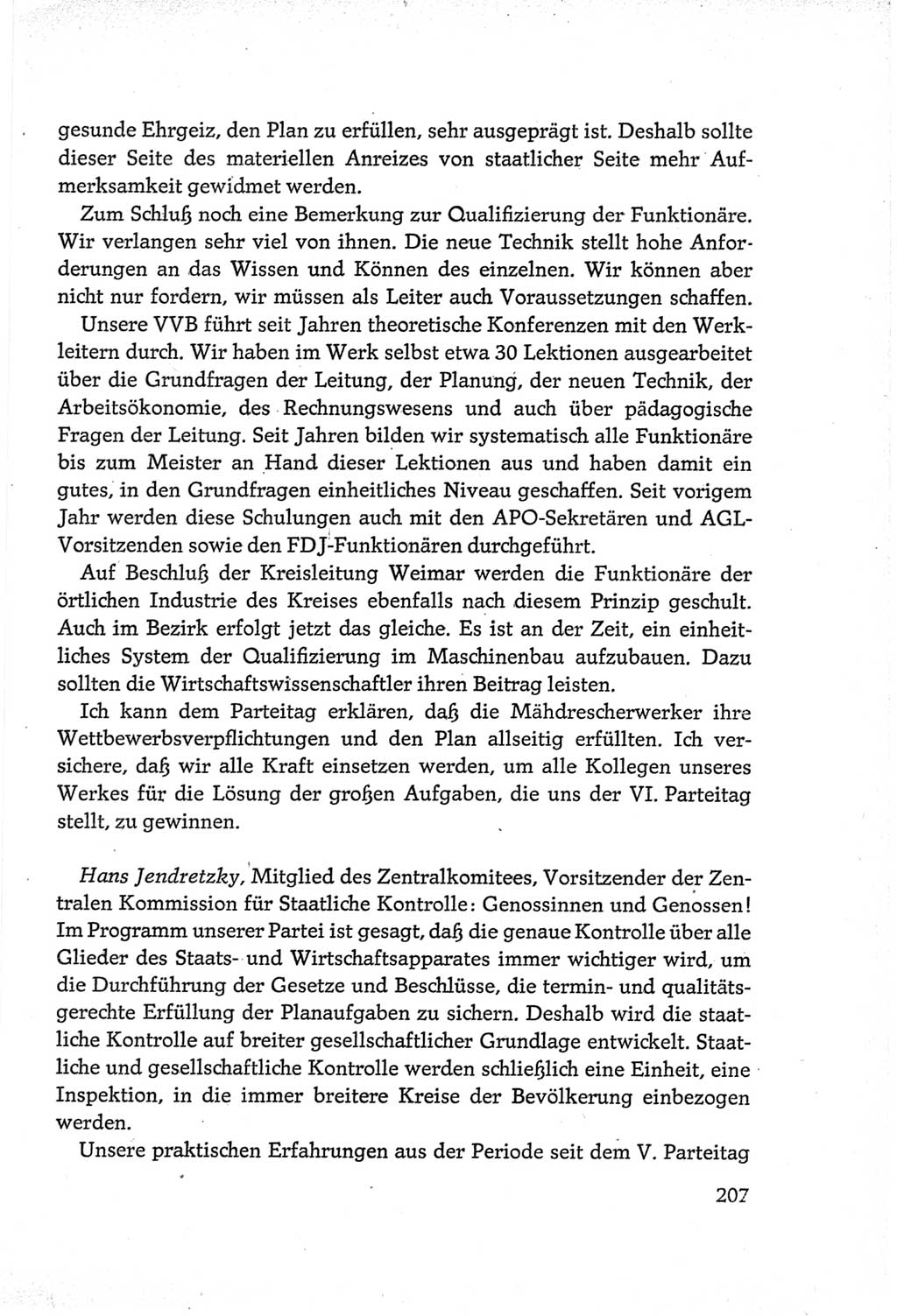Protokoll der Verhandlungen des Ⅵ. Parteitages der Sozialistischen Einheitspartei Deutschlands (SED) [Deutsche Demokratische Republik (DDR)] 1963, Band Ⅲ, Seite 207 (Prot. Verh. Ⅵ. PT SED DDR 1963, Bd. Ⅲ, S. 207)