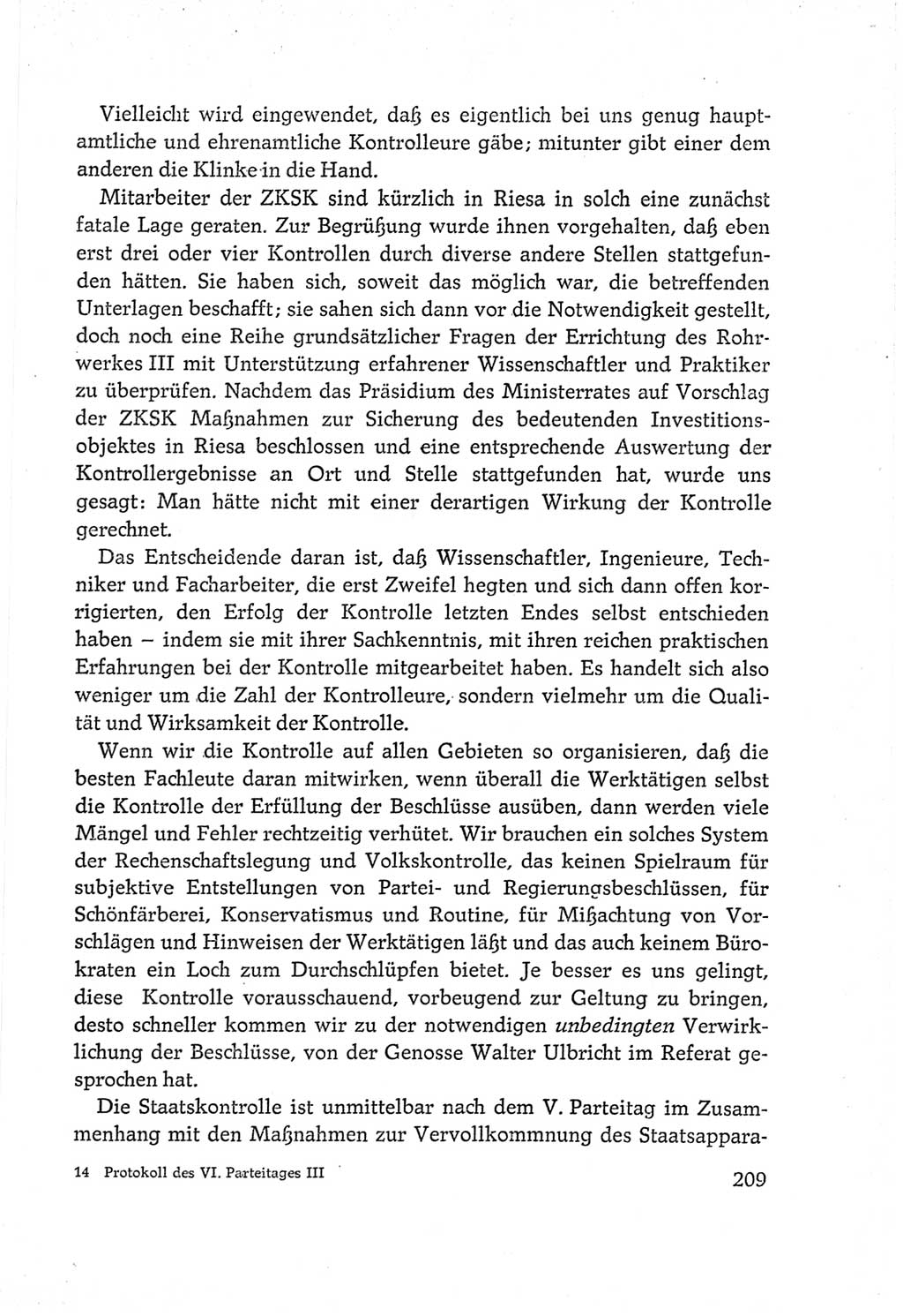 Protokoll der Verhandlungen des Ⅵ. Parteitages der Sozialistischen Einheitspartei Deutschlands (SED) [Deutsche Demokratische Republik (DDR)] 1963, Band Ⅲ, Seite 209 (Prot. Verh. Ⅵ. PT SED DDR 1963, Bd. Ⅲ, S. 209)