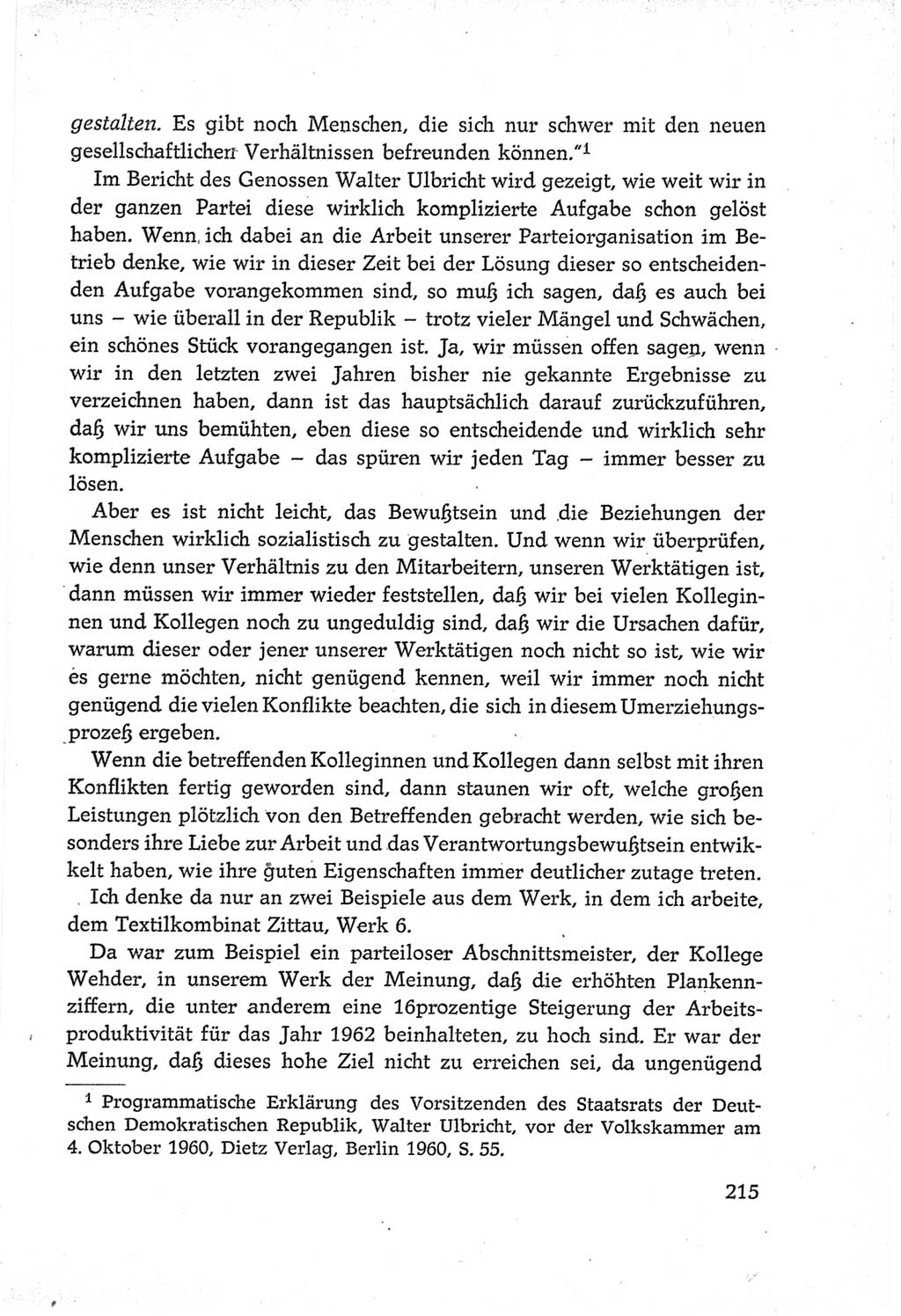 Protokoll der Verhandlungen des Ⅵ. Parteitages der Sozialistischen Einheitspartei Deutschlands (SED) [Deutsche Demokratische Republik (DDR)] 1963, Band Ⅲ, Seite 215 (Prot. Verh. Ⅵ. PT SED DDR 1963, Bd. Ⅲ, S. 215)
