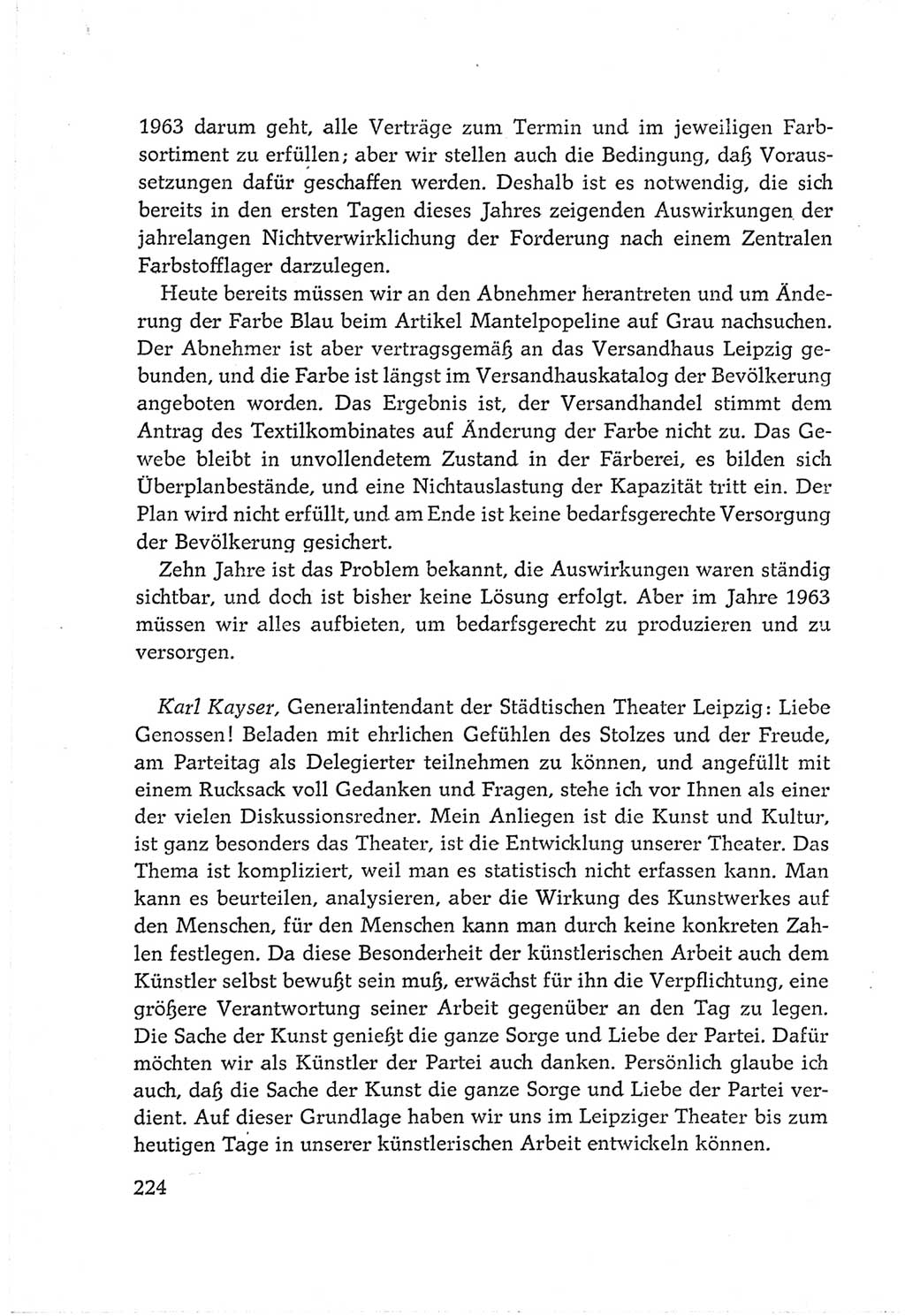 Protokoll der Verhandlungen des Ⅵ. Parteitages der Sozialistischen Einheitspartei Deutschlands (SED) [Deutsche Demokratische Republik (DDR)] 1963, Band Ⅲ, Seite 224 (Prot. Verh. Ⅵ. PT SED DDR 1963, Bd. Ⅲ, S. 224)