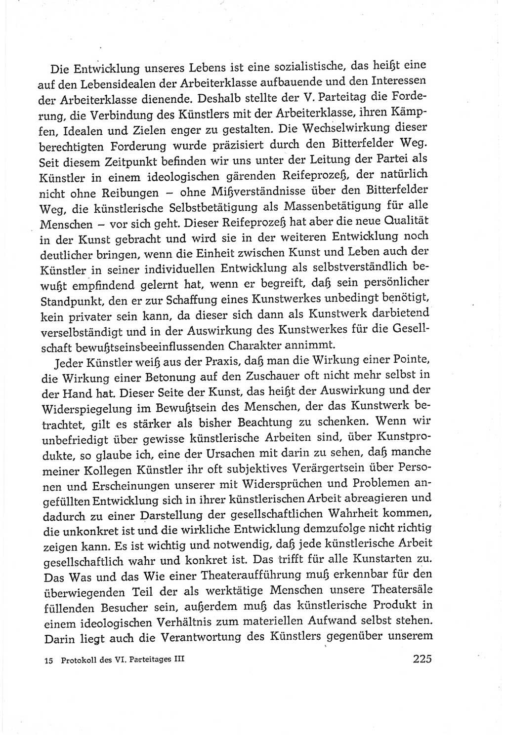 Protokoll der Verhandlungen des Ⅵ. Parteitages der Sozialistischen Einheitspartei Deutschlands (SED) [Deutsche Demokratische Republik (DDR)] 1963, Band Ⅲ, Seite 225 (Prot. Verh. Ⅵ. PT SED DDR 1963, Bd. Ⅲ, S. 225)