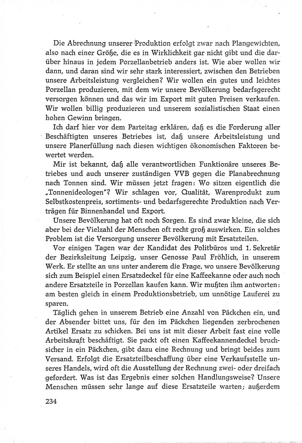 Protokoll der Verhandlungen des Ⅵ. Parteitages der Sozialistischen Einheitspartei Deutschlands (SED) [Deutsche Demokratische Republik (DDR)] 1963, Band Ⅲ, Seite 234 (Prot. Verh. Ⅵ. PT SED DDR 1963, Bd. Ⅲ, S. 234)