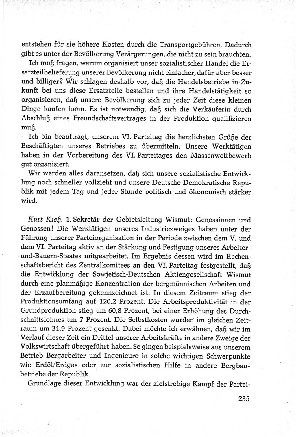 Protokoll der Verhandlungen des Ⅵ. Parteitages der Sozialistischen Einheitspartei Deutschlands (SED) [Deutsche Demokratische Republik (DDR)] 1963, Band Ⅲ, Seite 235 (Prot. Verh. Ⅵ. PT SED DDR 1963, Bd. Ⅲ, S. 235)