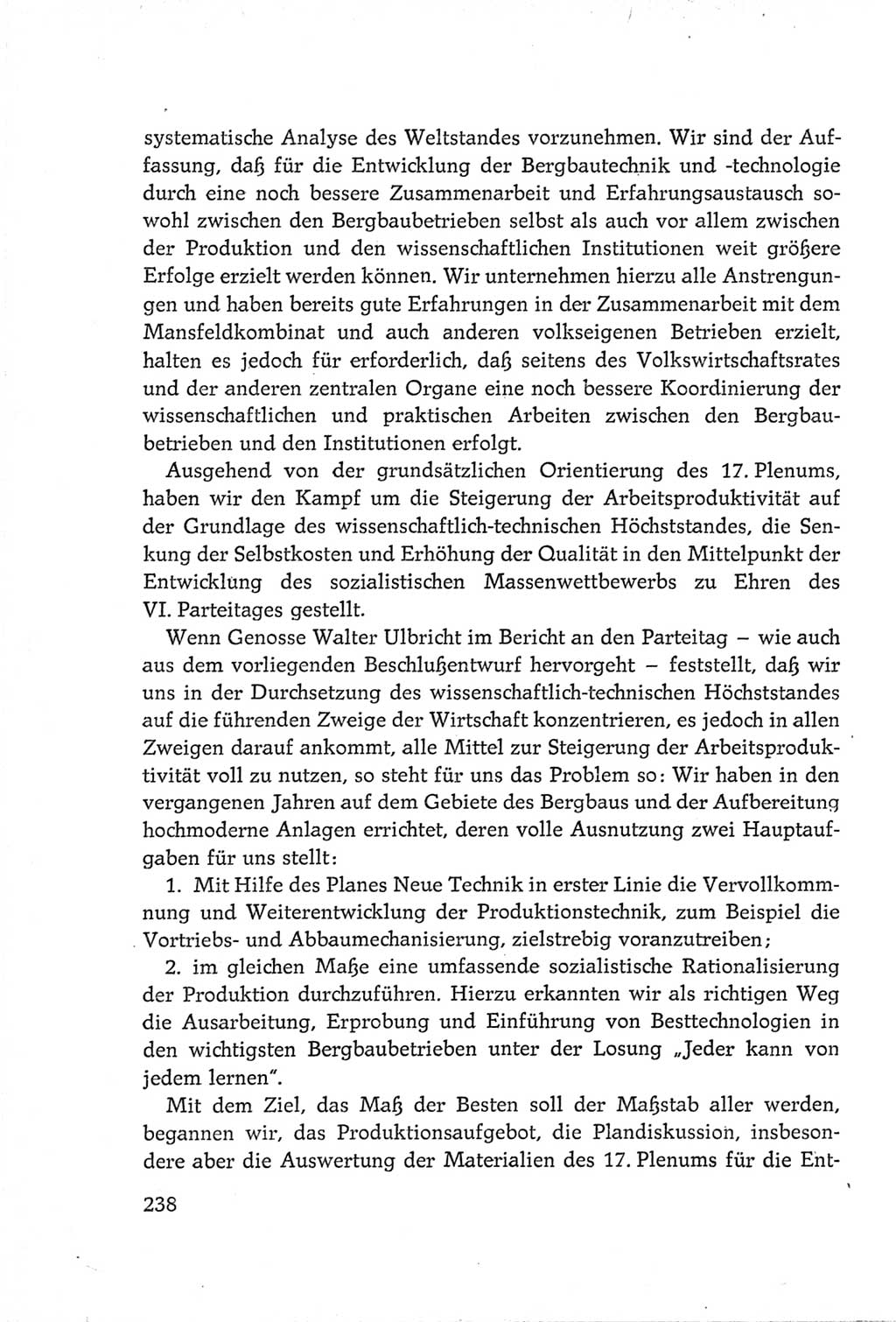 Protokoll der Verhandlungen des Ⅵ. Parteitages der Sozialistischen Einheitspartei Deutschlands (SED) [Deutsche Demokratische Republik (DDR)] 1963, Band Ⅲ, Seite 238 (Prot. Verh. Ⅵ. PT SED DDR 1963, Bd. Ⅲ, S. 238)