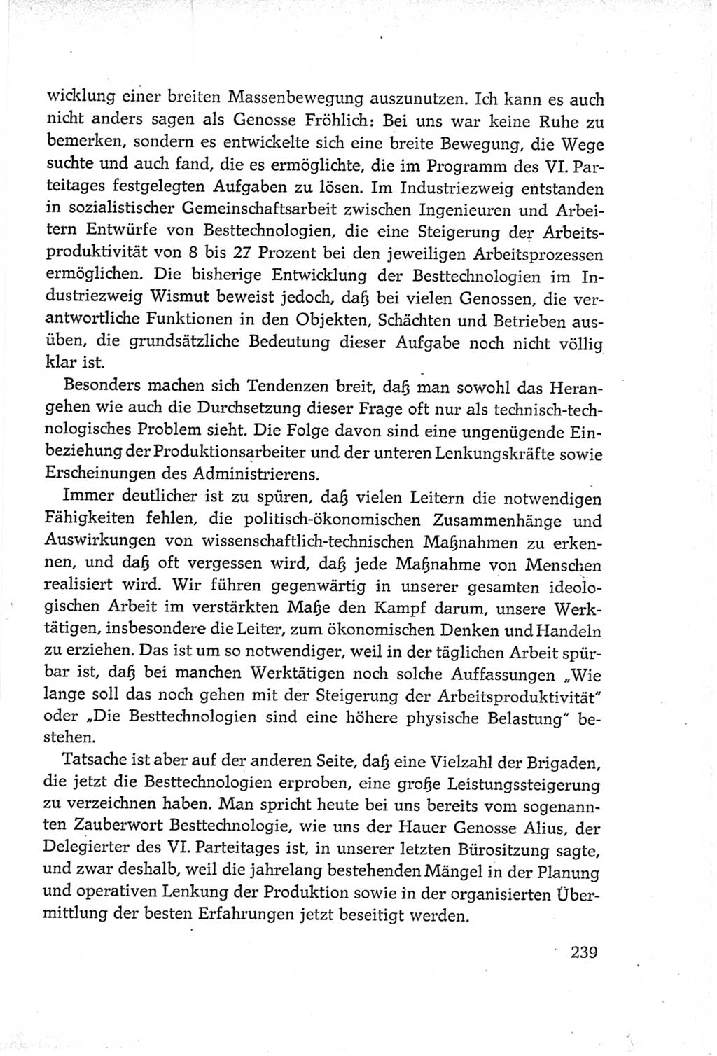 Protokoll der Verhandlungen des Ⅵ. Parteitages der Sozialistischen Einheitspartei Deutschlands (SED) [Deutsche Demokratische Republik (DDR)] 1963, Band Ⅲ, Seite 239 (Prot. Verh. Ⅵ. PT SED DDR 1963, Bd. Ⅲ, S. 239)