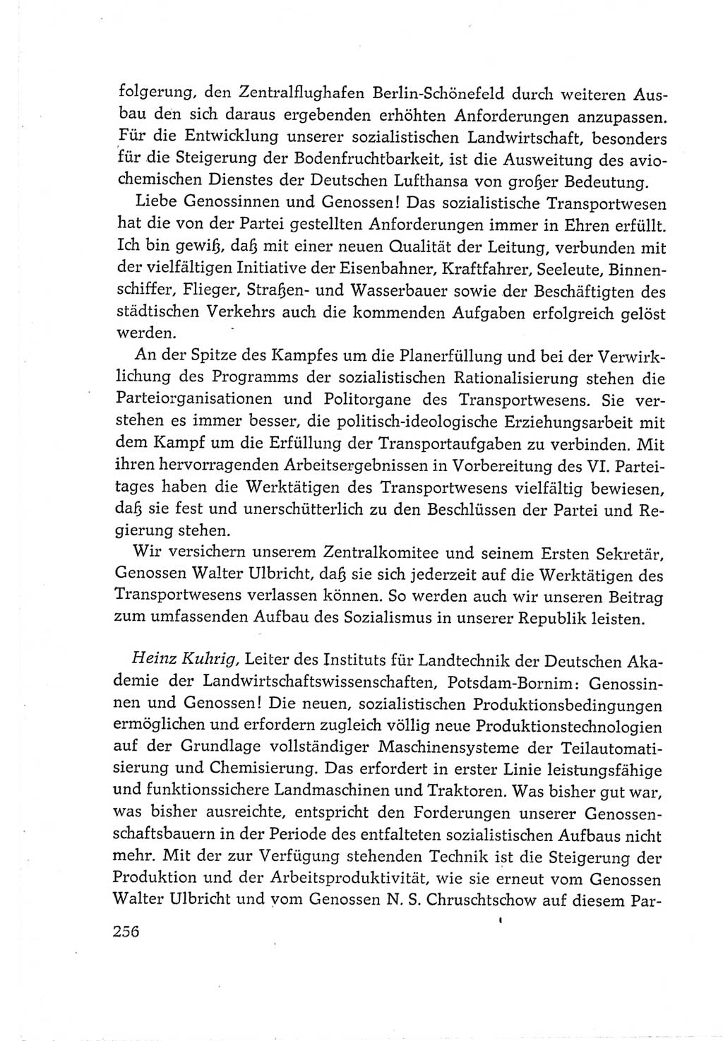 Protokoll der Verhandlungen des Ⅵ. Parteitages der Sozialistischen Einheitspartei Deutschlands (SED) [Deutsche Demokratische Republik (DDR)] 1963, Band Ⅲ, Seite 256 (Prot. Verh. Ⅵ. PT SED DDR 1963, Bd. Ⅲ, S. 256)