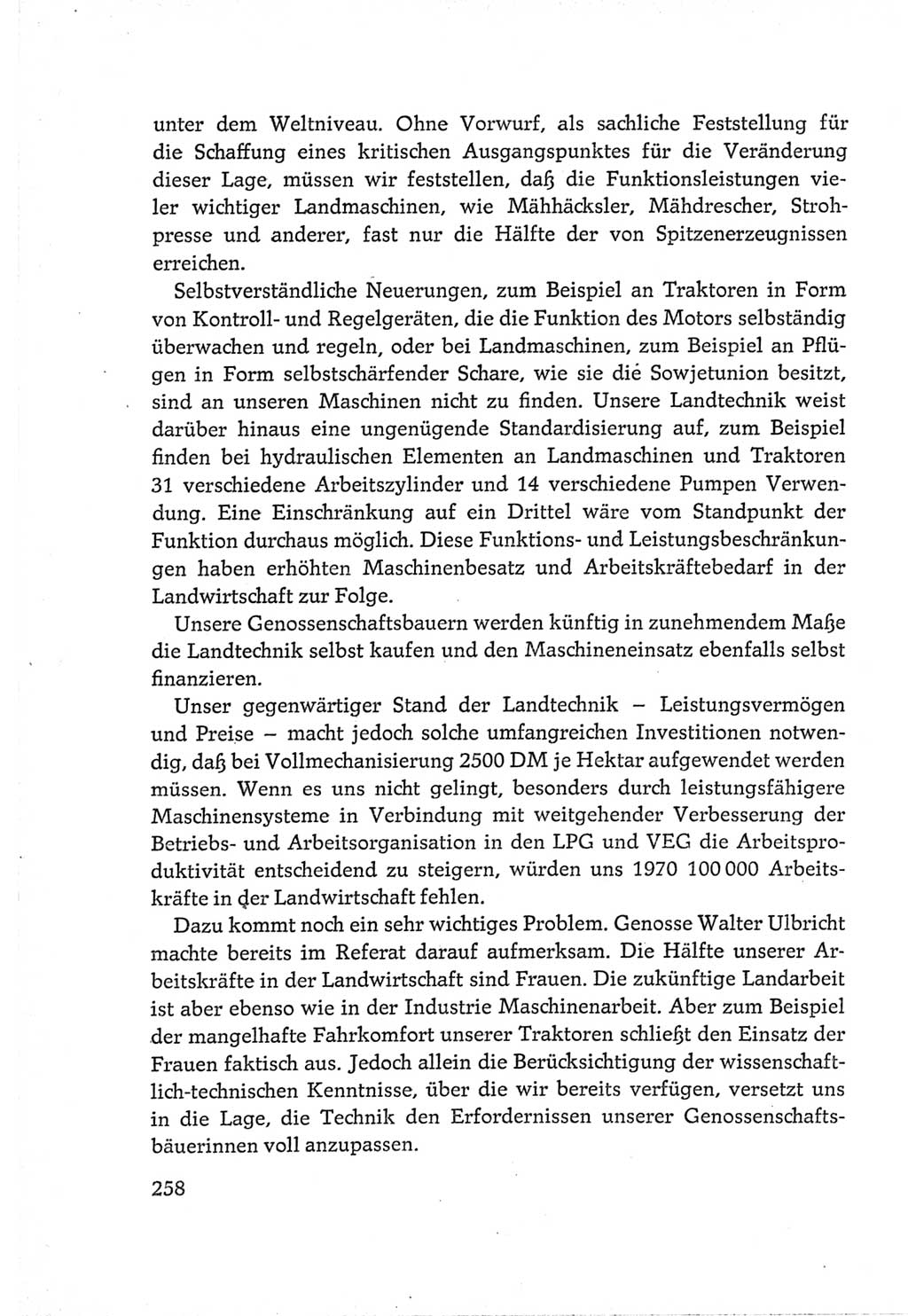 Protokoll der Verhandlungen des Ⅵ. Parteitages der Sozialistischen Einheitspartei Deutschlands (SED) [Deutsche Demokratische Republik (DDR)] 1963, Band Ⅲ, Seite 258 (Prot. Verh. Ⅵ. PT SED DDR 1963, Bd. Ⅲ, S. 258)