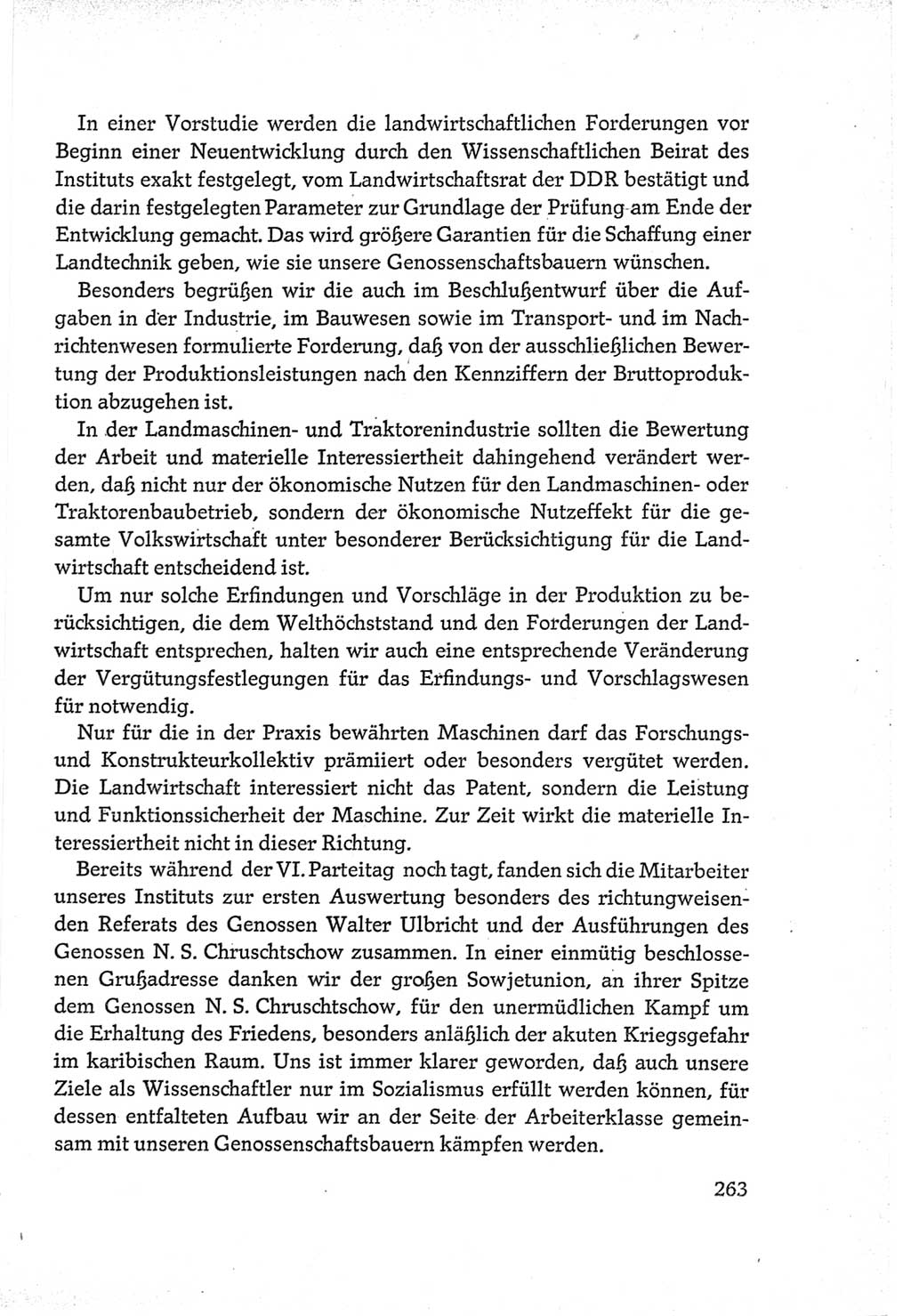 Protokoll der Verhandlungen des Ⅵ. Parteitages der Sozialistischen Einheitspartei Deutschlands (SED) [Deutsche Demokratische Republik (DDR)] 1963, Band Ⅲ, Seite 263 (Prot. Verh. Ⅵ. PT SED DDR 1963, Bd. Ⅲ, S. 263)