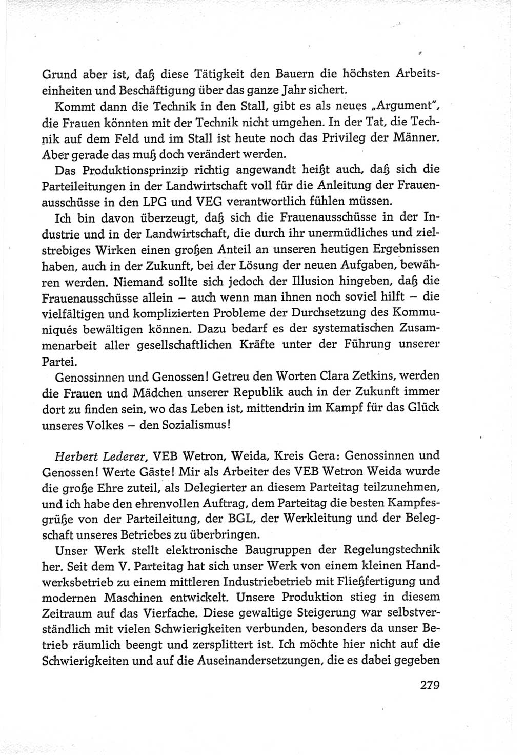 Protokoll der Verhandlungen des Ⅵ. Parteitages der Sozialistischen Einheitspartei Deutschlands (SED) [Deutsche Demokratische Republik (DDR)] 1963, Band Ⅲ, Seite 279 (Prot. Verh. Ⅵ. PT SED DDR 1963, Bd. Ⅲ, S. 279)