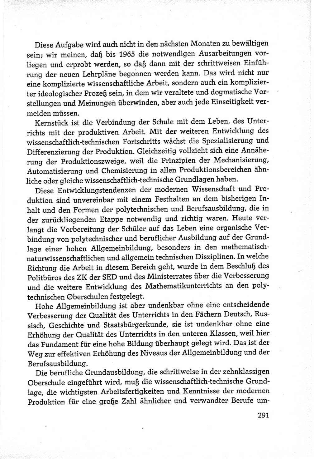 Protokoll der Verhandlungen des Ⅵ. Parteitages der Sozialistischen Einheitspartei Deutschlands (SED) [Deutsche Demokratische Republik (DDR)] 1963, Band Ⅲ, Seite 291 (Prot. Verh. Ⅵ. PT SED DDR 1963, Bd. Ⅲ, S. 291)