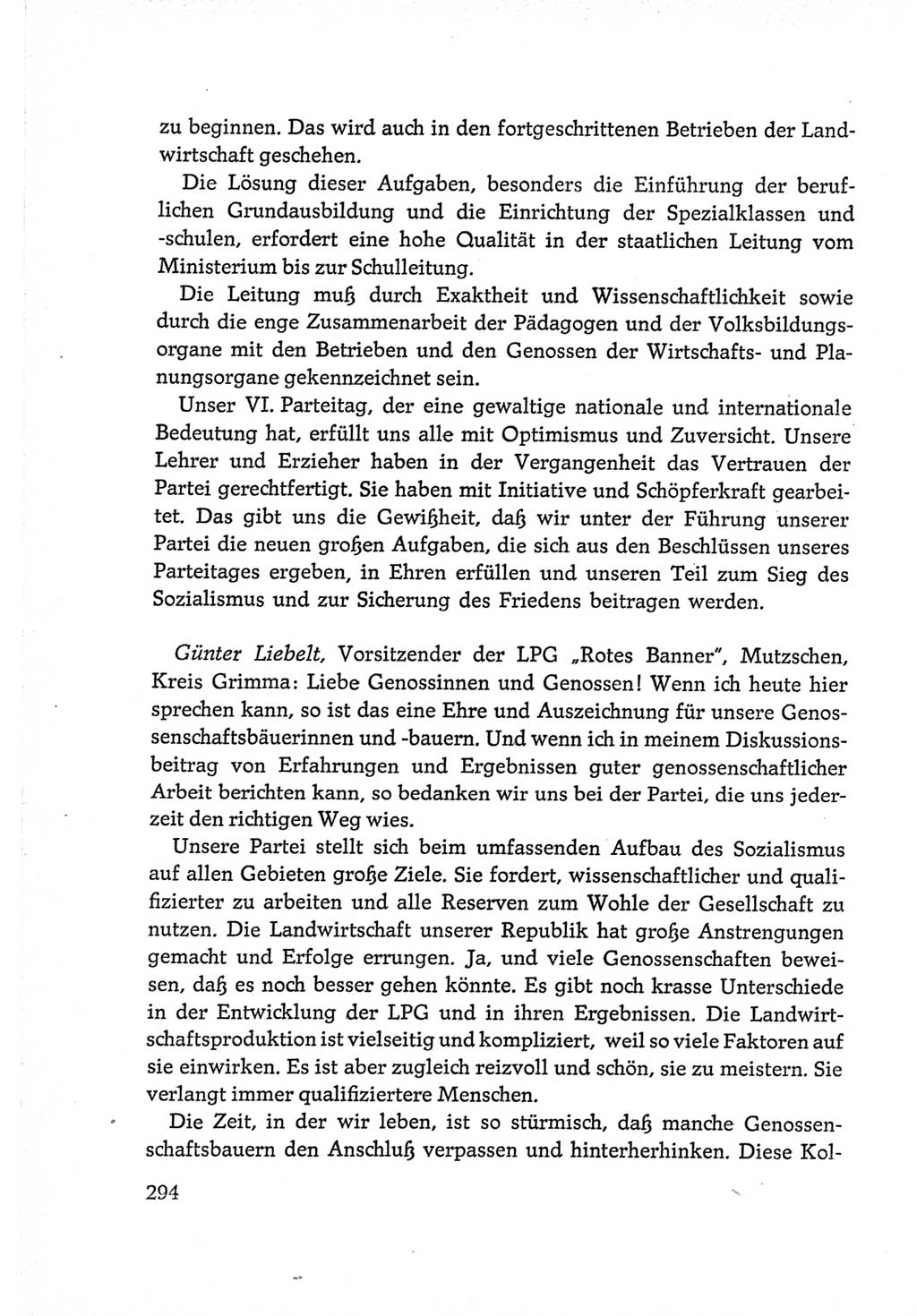 Protokoll der Verhandlungen des Ⅵ. Parteitages der Sozialistischen Einheitspartei Deutschlands (SED) [Deutsche Demokratische Republik (DDR)] 1963, Band Ⅲ, Seite 294 (Prot. Verh. Ⅵ. PT SED DDR 1963, Bd. Ⅲ, S. 294)
