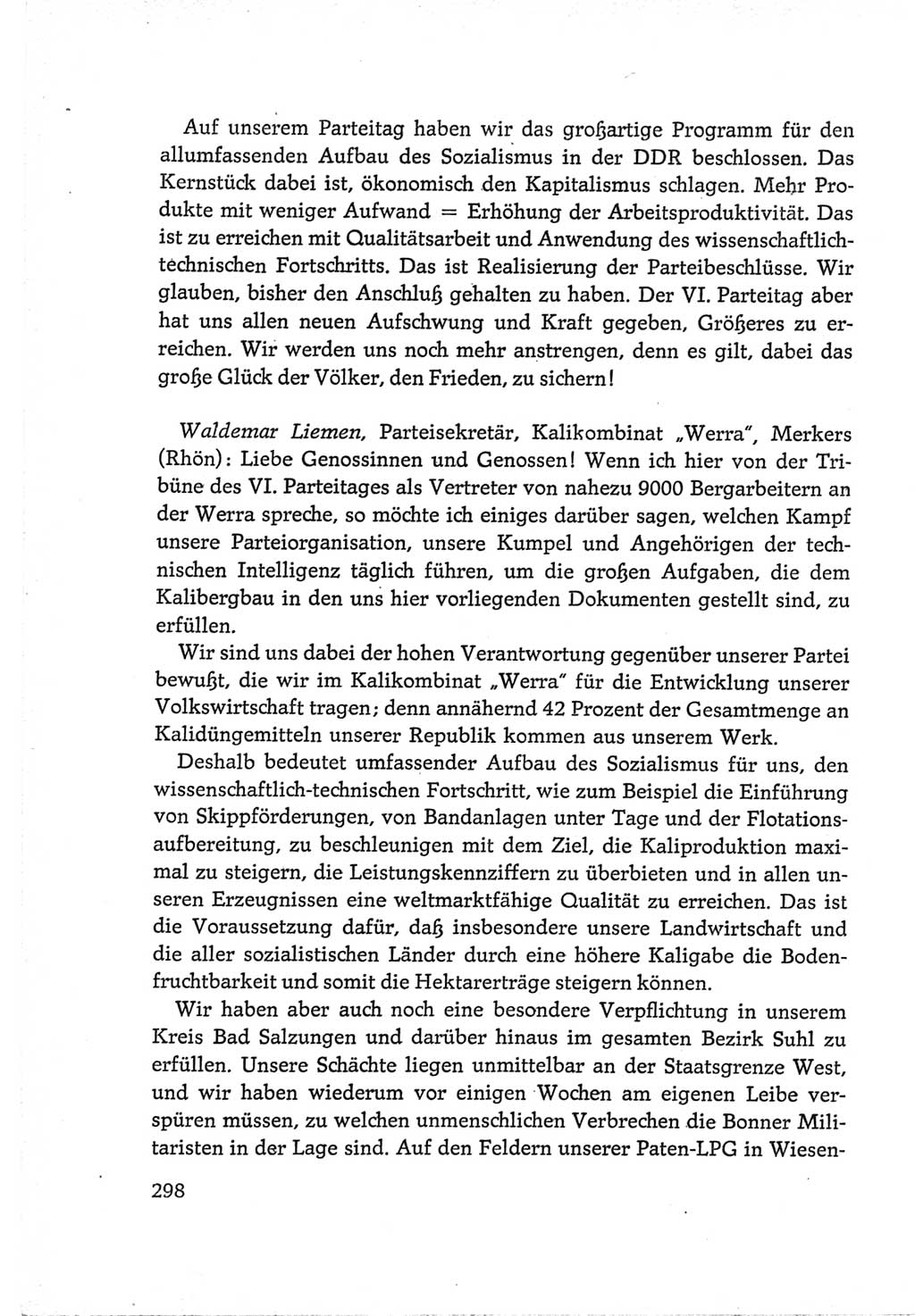 Protokoll der Verhandlungen des Ⅵ. Parteitages der Sozialistischen Einheitspartei Deutschlands (SED) [Deutsche Demokratische Republik (DDR)] 1963, Band Ⅲ, Seite 298 (Prot. Verh. Ⅵ. PT SED DDR 1963, Bd. Ⅲ, S. 298)