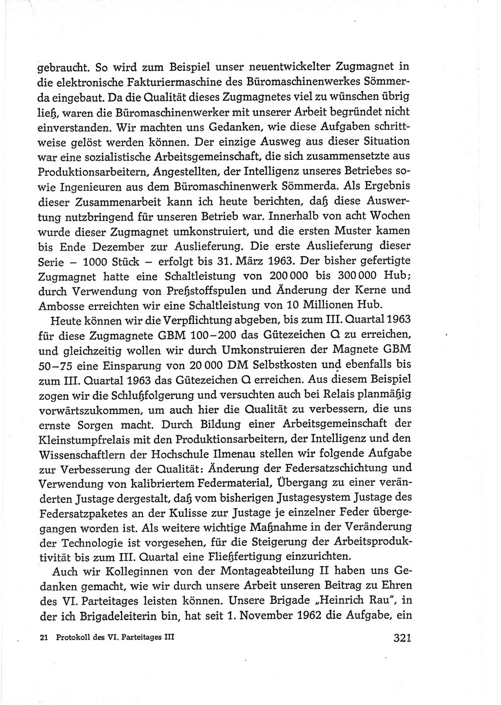 Protokoll der Verhandlungen des Ⅵ. Parteitages der Sozialistischen Einheitspartei Deutschlands (SED) [Deutsche Demokratische Republik (DDR)] 1963, Band Ⅲ, Seite 321 (Prot. Verh. Ⅵ. PT SED DDR 1963, Bd. Ⅲ, S. 321)