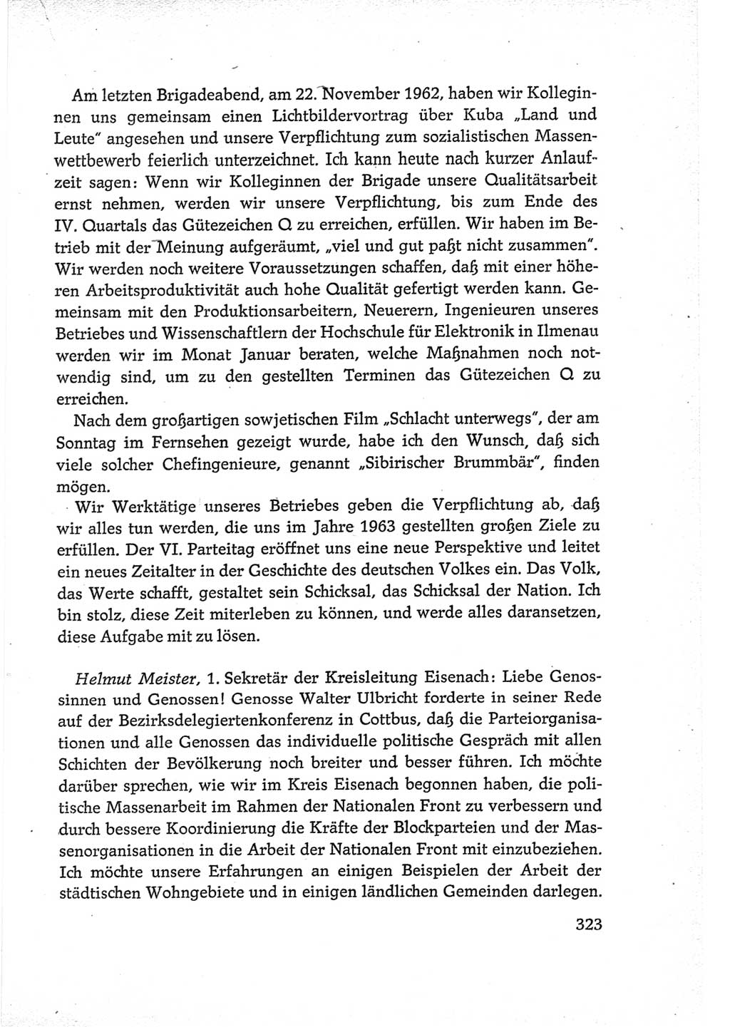 Protokoll der Verhandlungen des Ⅵ. Parteitages der Sozialistischen Einheitspartei Deutschlands (SED) [Deutsche Demokratische Republik (DDR)] 1963, Band Ⅲ, Seite 323 (Prot. Verh. Ⅵ. PT SED DDR 1963, Bd. Ⅲ, S. 323)