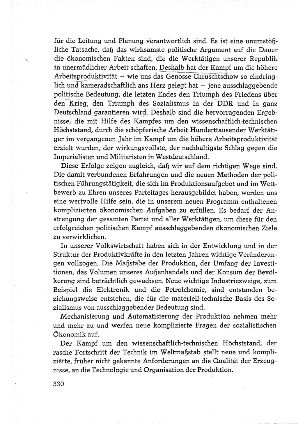 Protokoll der Verhandlungen des Ⅵ. Parteitages der Sozialistischen Einheitspartei Deutschlands (SED) [Deutsche Demokratische Republik (DDR)] 1963, Band Ⅲ, Seite 330 (Prot. Verh. Ⅵ. PT SED DDR 1963, Bd. Ⅲ, S. 330)