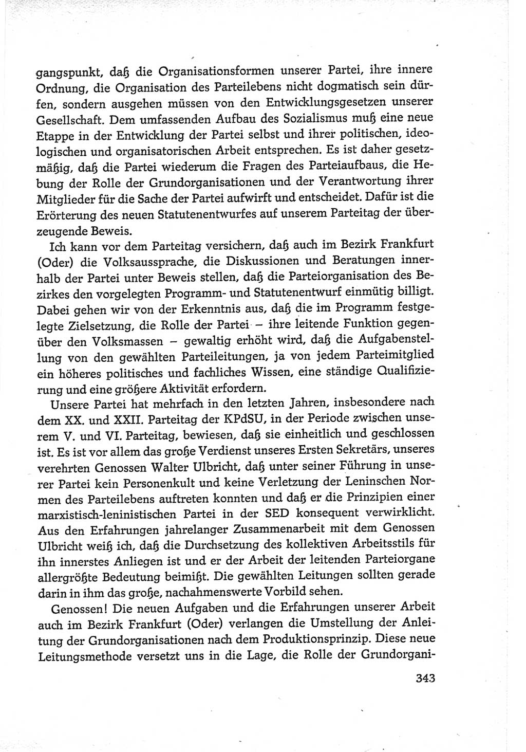 Protokoll der Verhandlungen des Ⅵ. Parteitages der Sozialistischen Einheitspartei Deutschlands (SED) [Deutsche Demokratische Republik (DDR)] 1963, Band Ⅲ, Seite 343 (Prot. Verh. Ⅵ. PT SED DDR 1963, Bd. Ⅲ, S. 343)