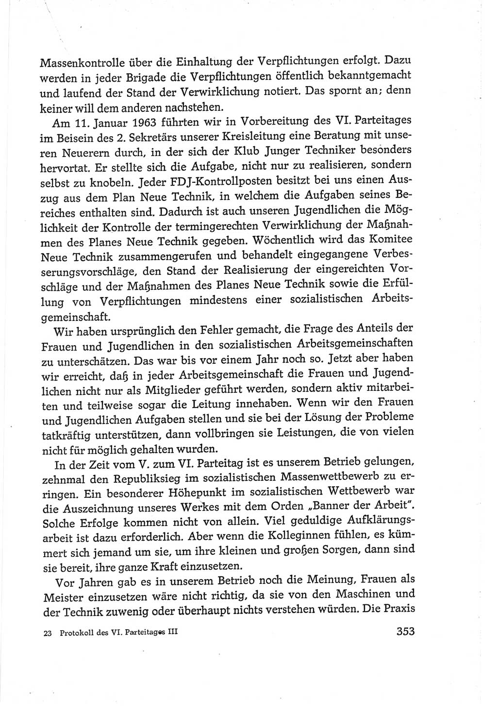 Protokoll der Verhandlungen des Ⅵ. Parteitages der Sozialistischen Einheitspartei Deutschlands (SED) [Deutsche Demokratische Republik (DDR)] 1963, Band Ⅲ, Seite 353 (Prot. Verh. Ⅵ. PT SED DDR 1963, Bd. Ⅲ, S. 353)