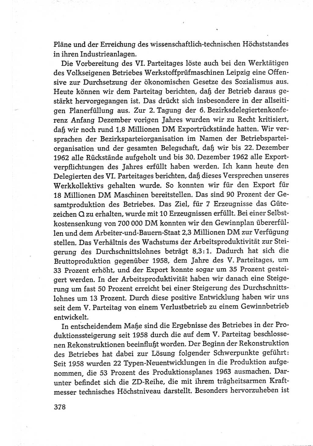 Protokoll der Verhandlungen des Ⅵ. Parteitages der Sozialistischen Einheitspartei Deutschlands (SED) [Deutsche Demokratische Republik (DDR)] 1963, Band Ⅲ, Seite 378 (Prot. Verh. Ⅵ. PT SED DDR 1963, Bd. Ⅲ, S. 378)