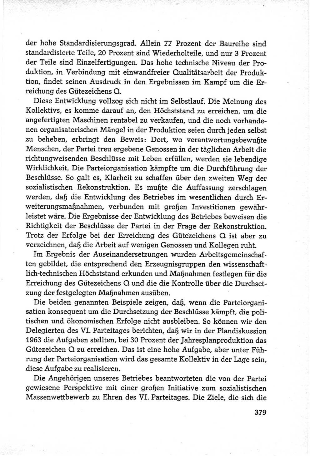 Protokoll der Verhandlungen des Ⅵ. Parteitages der Sozialistischen Einheitspartei Deutschlands (SED) [Deutsche Demokratische Republik (DDR)] 1963, Band Ⅲ, Seite 379 (Prot. Verh. Ⅵ. PT SED DDR 1963, Bd. Ⅲ, S. 379)