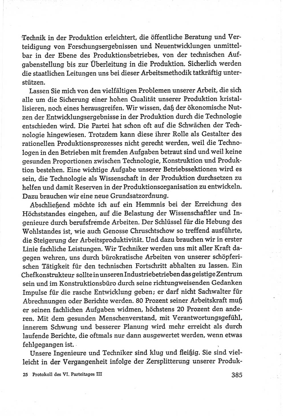Protokoll der Verhandlungen des Ⅵ. Parteitages der Sozialistischen Einheitspartei Deutschlands (SED) [Deutsche Demokratische Republik (DDR)] 1963, Band Ⅲ, Seite 385 (Prot. Verh. Ⅵ. PT SED DDR 1963, Bd. Ⅲ, S. 385)