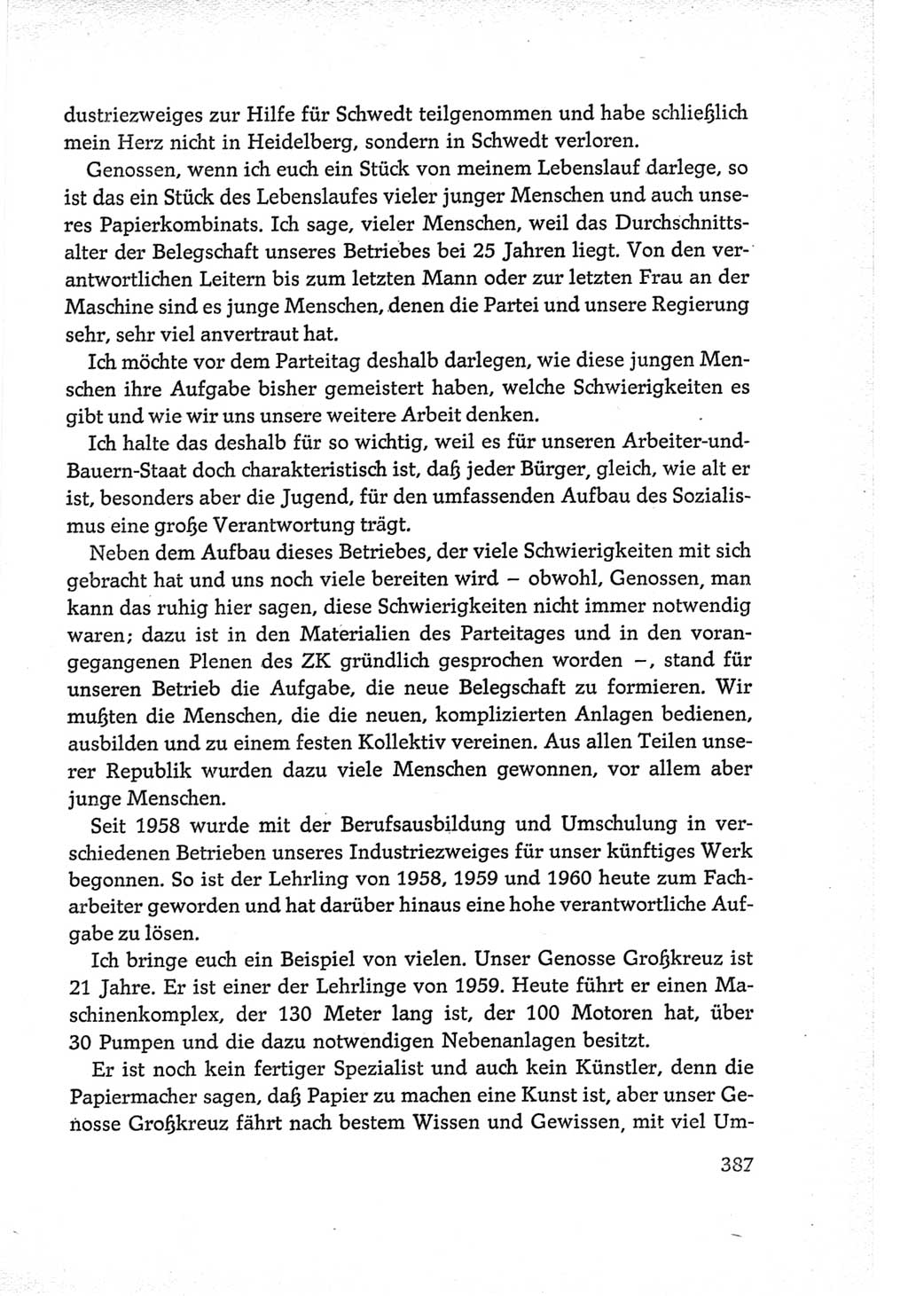 Protokoll der Verhandlungen des Ⅵ. Parteitages der Sozialistischen Einheitspartei Deutschlands (SED) [Deutsche Demokratische Republik (DDR)] 1963, Band Ⅲ, Seite 387 (Prot. Verh. Ⅵ. PT SED DDR 1963, Bd. Ⅲ, S. 387)