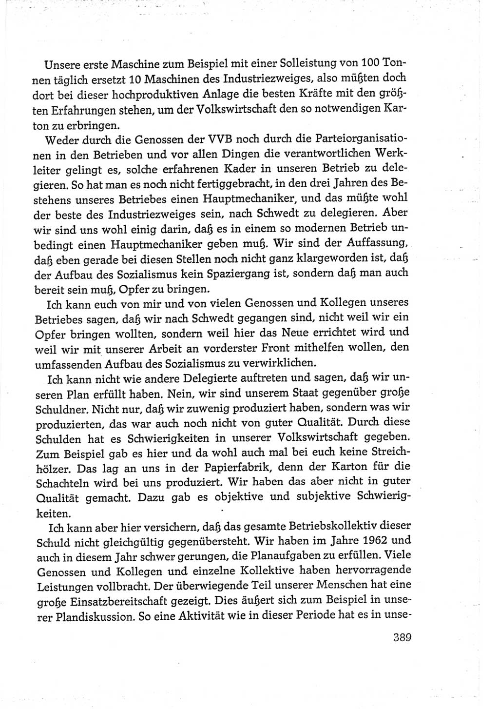 Protokoll der Verhandlungen des Ⅵ. Parteitages der Sozialistischen Einheitspartei Deutschlands (SED) [Deutsche Demokratische Republik (DDR)] 1963, Band Ⅲ, Seite 389 (Prot. Verh. Ⅵ. PT SED DDR 1963, Bd. Ⅲ, S. 389)