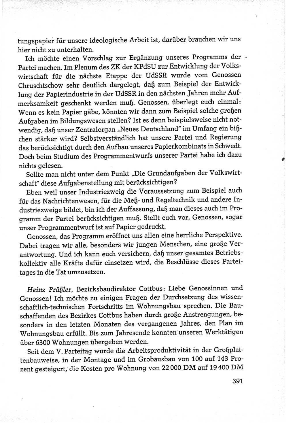 Protokoll der Verhandlungen des Ⅵ. Parteitages der Sozialistischen Einheitspartei Deutschlands (SED) [Deutsche Demokratische Republik (DDR)] 1963, Band Ⅲ, Seite 391 (Prot. Verh. Ⅵ. PT SED DDR 1963, Bd. Ⅲ, S. 391)
