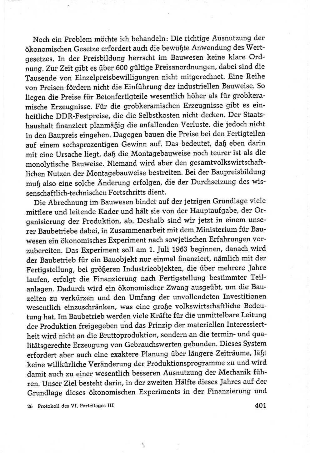 Protokoll der Verhandlungen des Ⅵ. Parteitages der Sozialistischen Einheitspartei Deutschlands (SED) [Deutsche Demokratische Republik (DDR)] 1963, Band Ⅲ, Seite 401 (Prot. Verh. Ⅵ. PT SED DDR 1963, Bd. Ⅲ, S. 401)