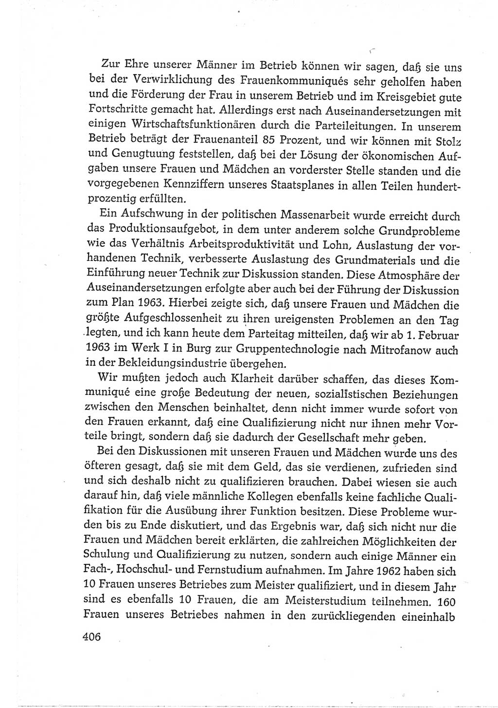 Protokoll der Verhandlungen des Ⅵ. Parteitages der Sozialistischen Einheitspartei Deutschlands (SED) [Deutsche Demokratische Republik (DDR)] 1963, Band Ⅲ, Seite 406 (Prot. Verh. Ⅵ. PT SED DDR 1963, Bd. Ⅲ, S. 406)