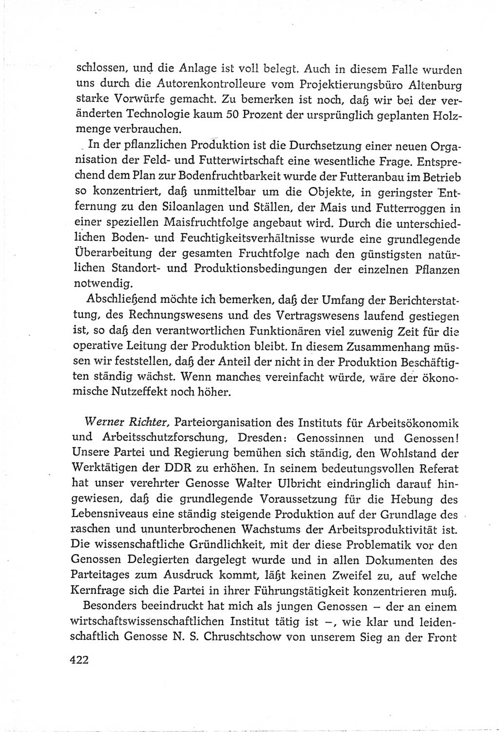 Protokoll der Verhandlungen des Ⅵ. Parteitages der Sozialistischen Einheitspartei Deutschlands (SED) [Deutsche Demokratische Republik (DDR)] 1963, Band Ⅲ, Seite 422 (Prot. Verh. Ⅵ. PT SED DDR 1963, Bd. Ⅲ, S. 422)