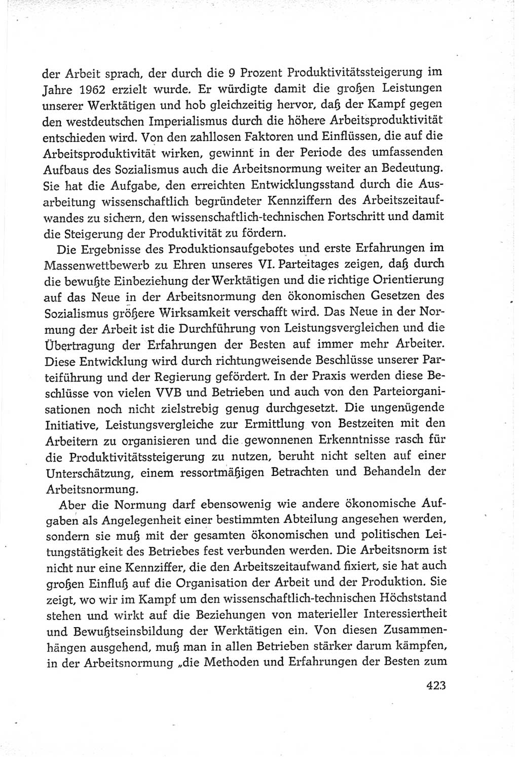 Protokoll der Verhandlungen des Ⅵ. Parteitages der Sozialistischen Einheitspartei Deutschlands (SED) [Deutsche Demokratische Republik (DDR)] 1963, Band Ⅲ, Seite 423 (Prot. Verh. Ⅵ. PT SED DDR 1963, Bd. Ⅲ, S. 423)